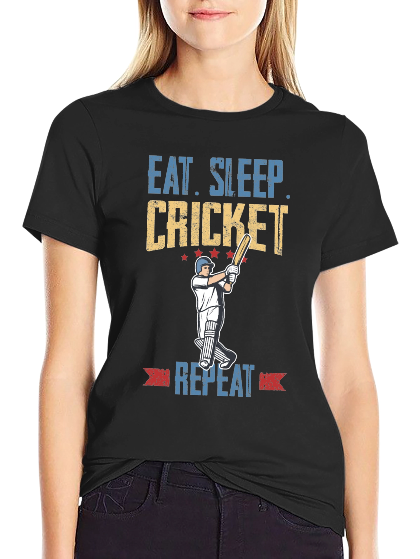 Eat Sleep Cricket Repeat Graphic Tee