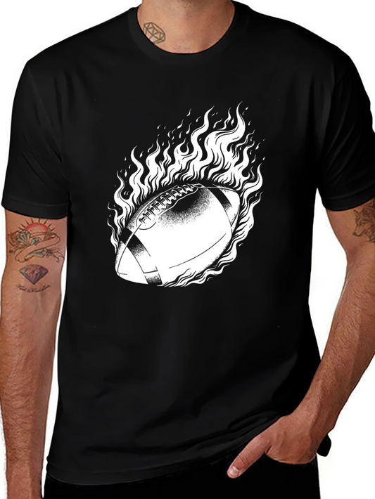 Flaming Football Graphic Tee - Black Cotton