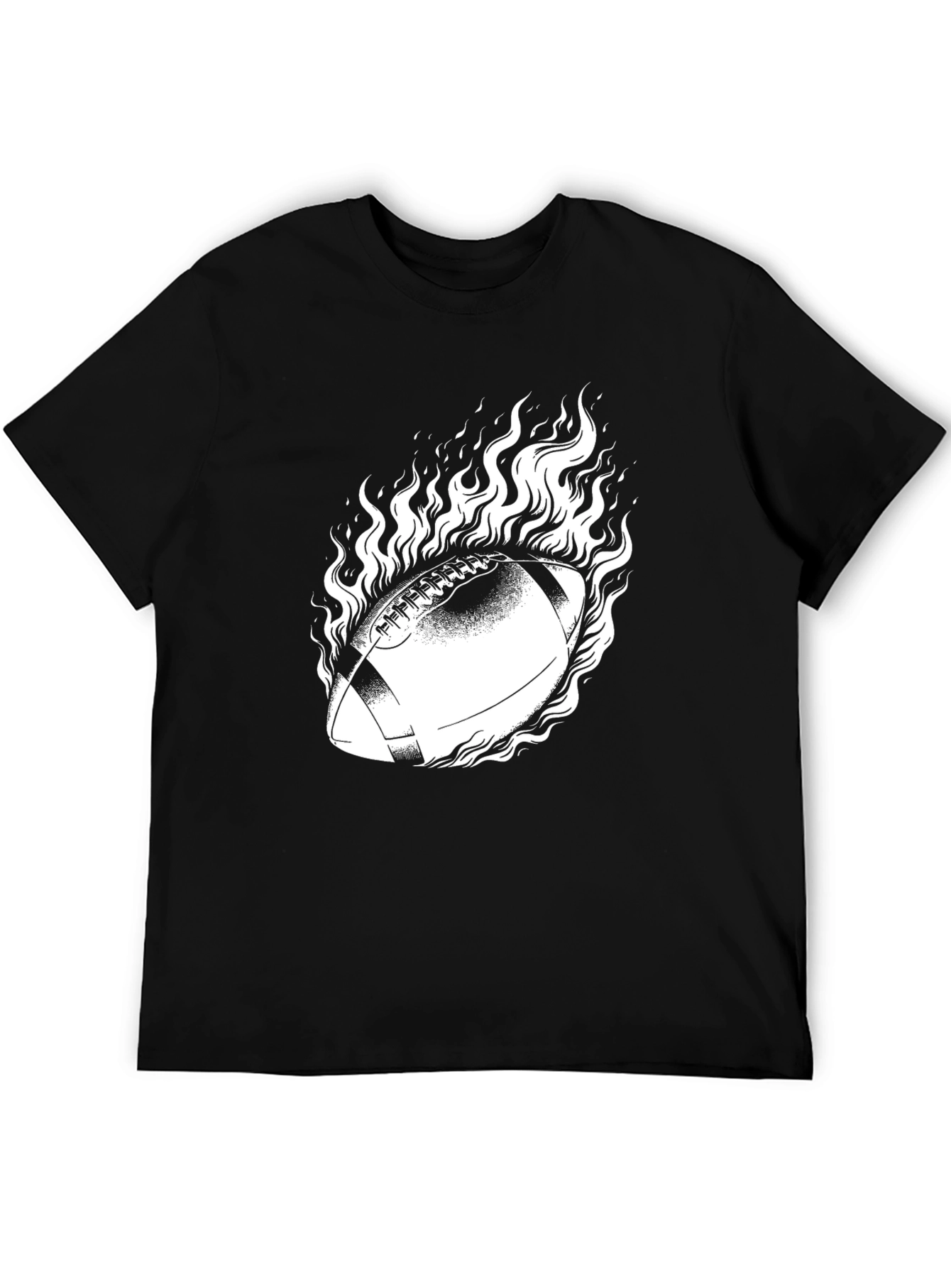 Flaming Football Graphic Tee - Black Cotton