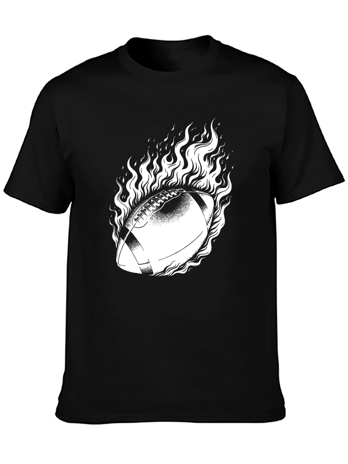 Flaming Football Graphic Tee - Black Cotton