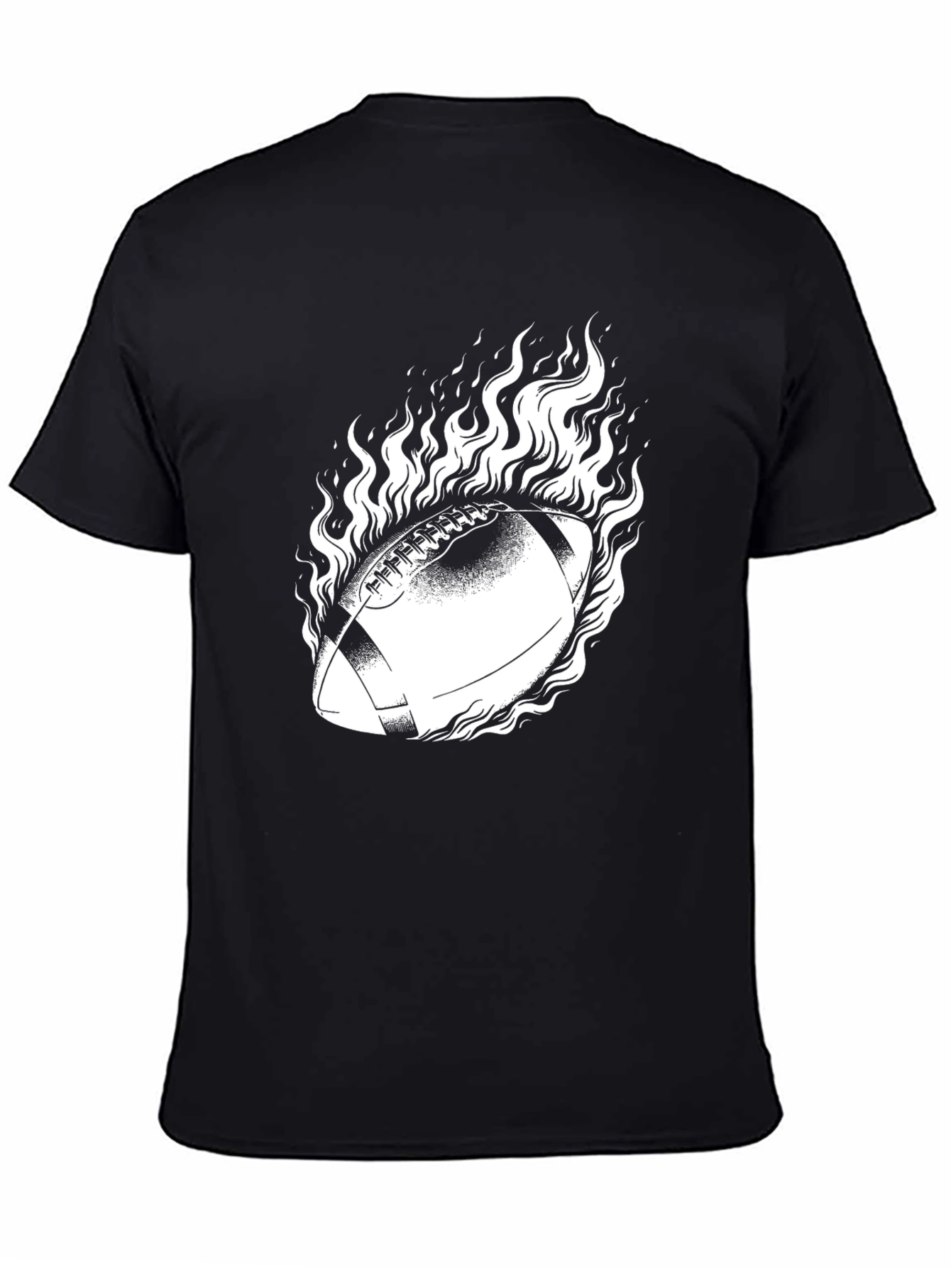 Flaming Football Graphic Tee - Black Cotton
