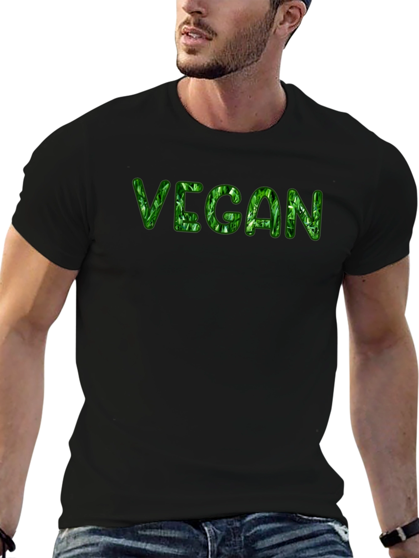Vegan Leaf Graphic Black T-Shirt