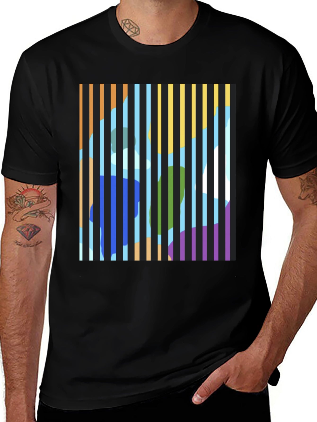 Abstract Striped Graphic Print T-Shirt