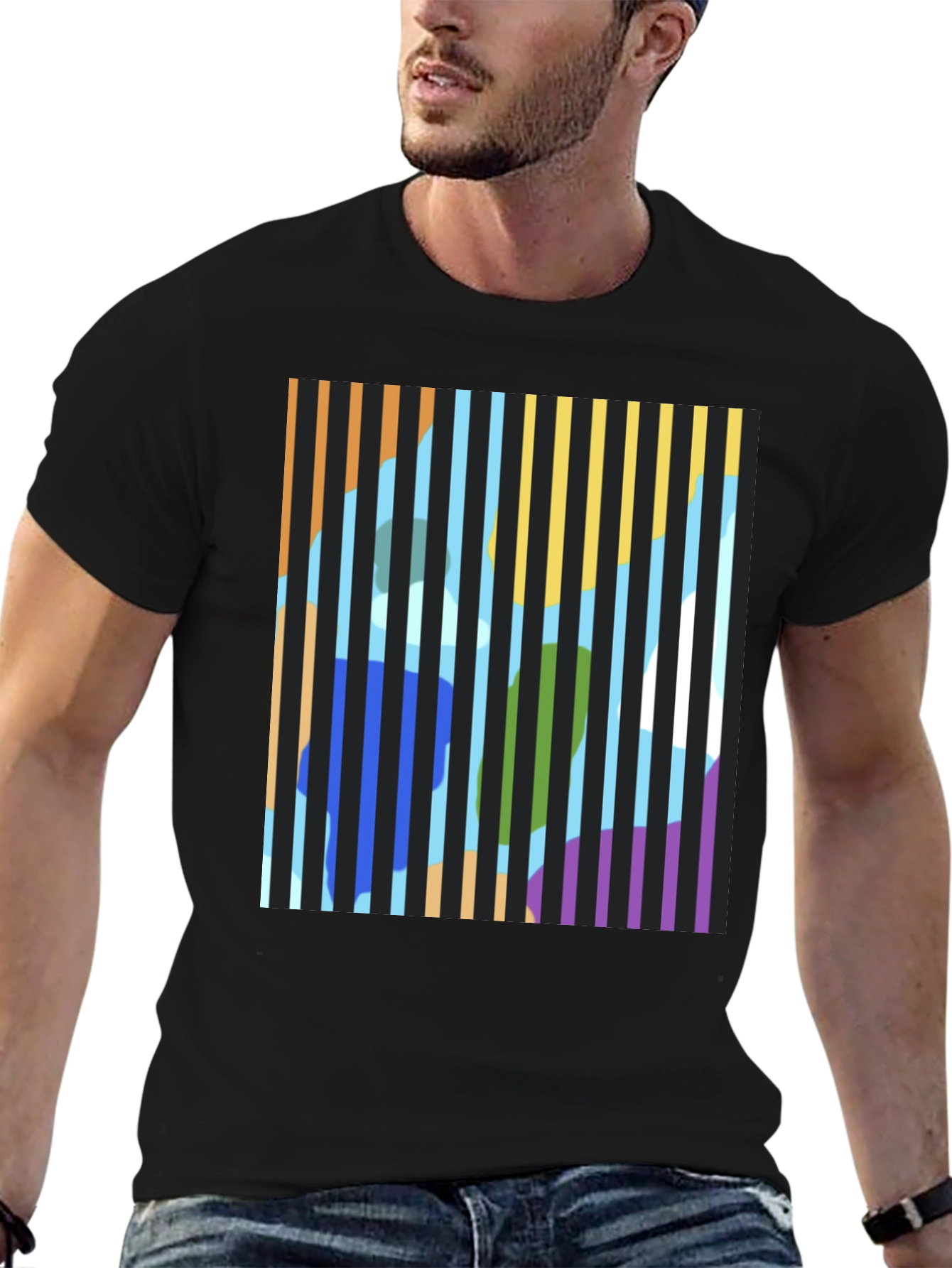 Abstract Striped Graphic Print T-Shirt