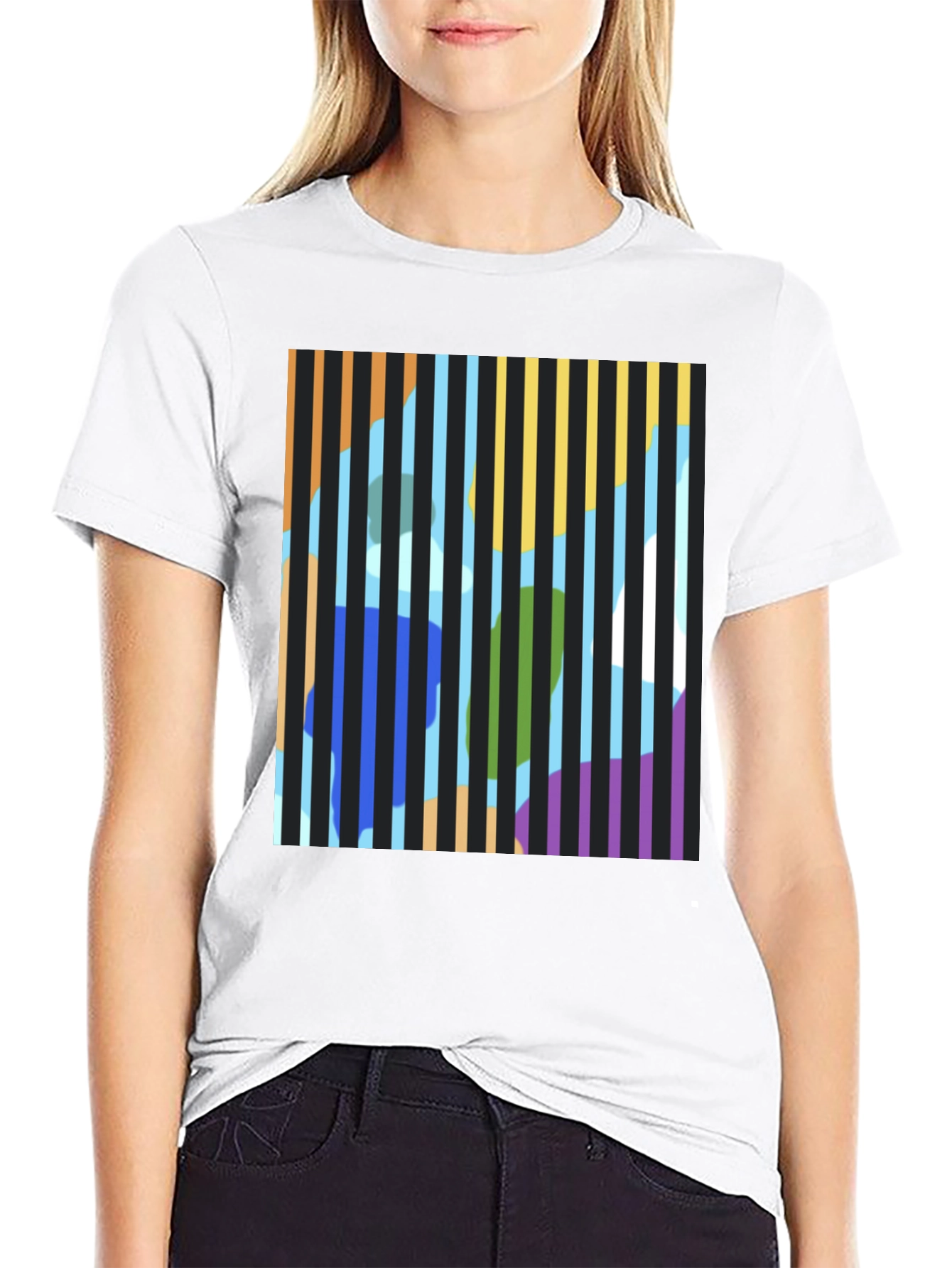 Abstract Striped Graphic Print T-Shirt