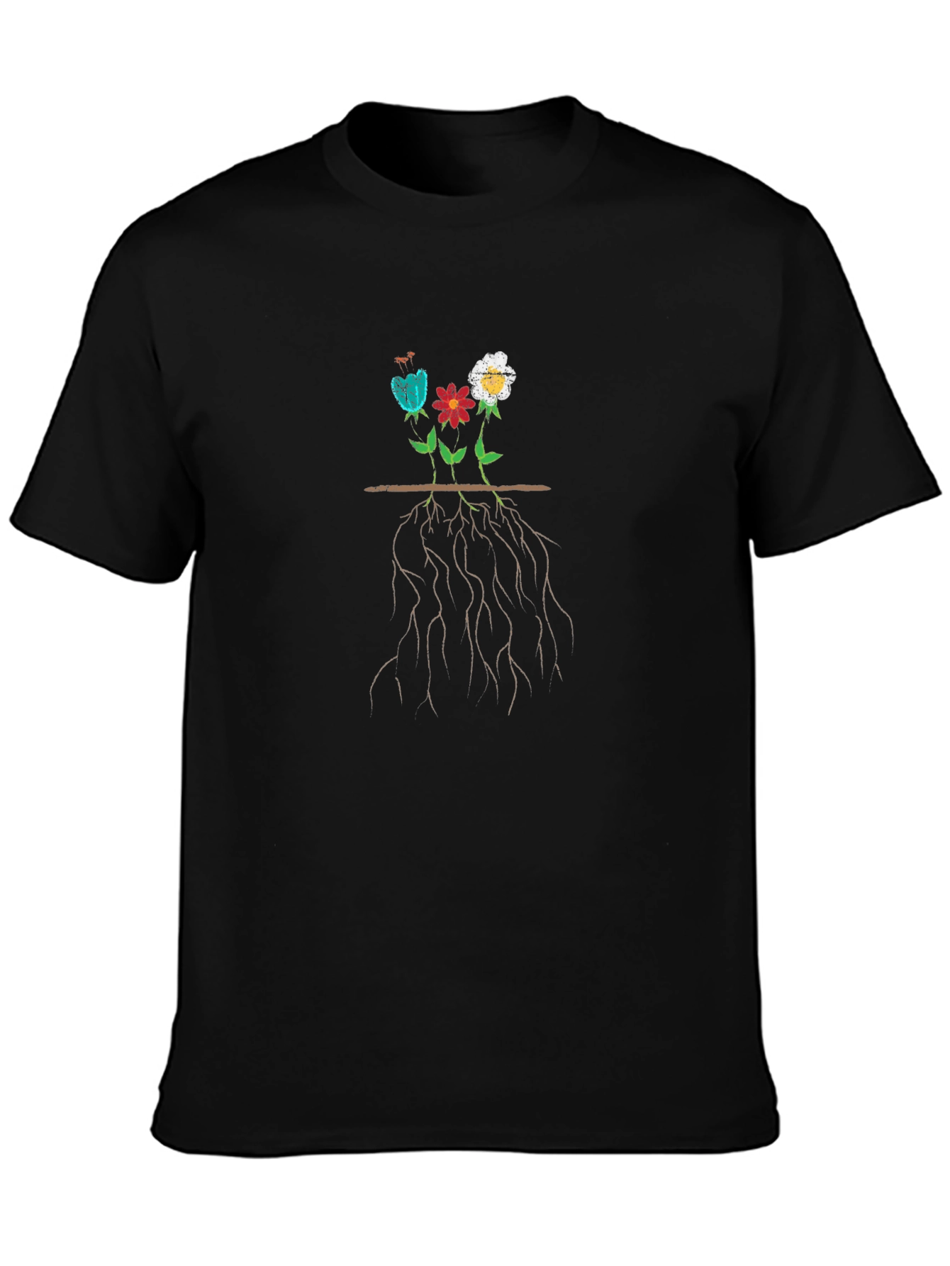 Rooted Flowers Graphic T-Shirt - Black