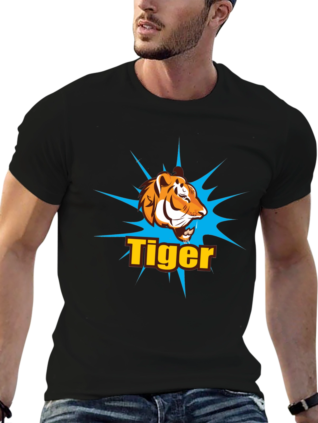 Tiger Graphic Print T-Shirt - Black