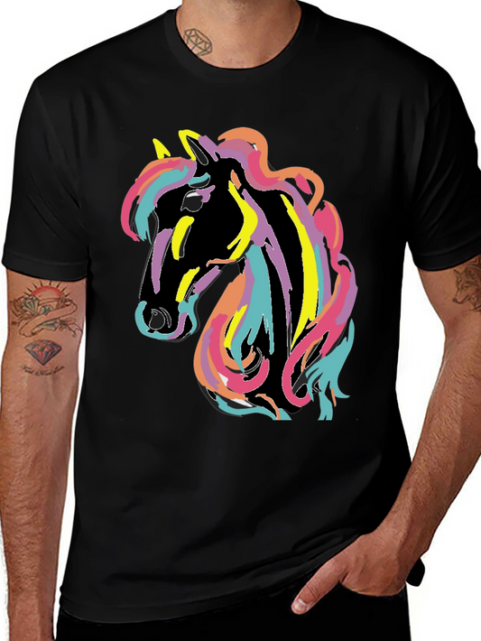 Rainbow Horse Graphic Tee - Mens Black T-Shirt