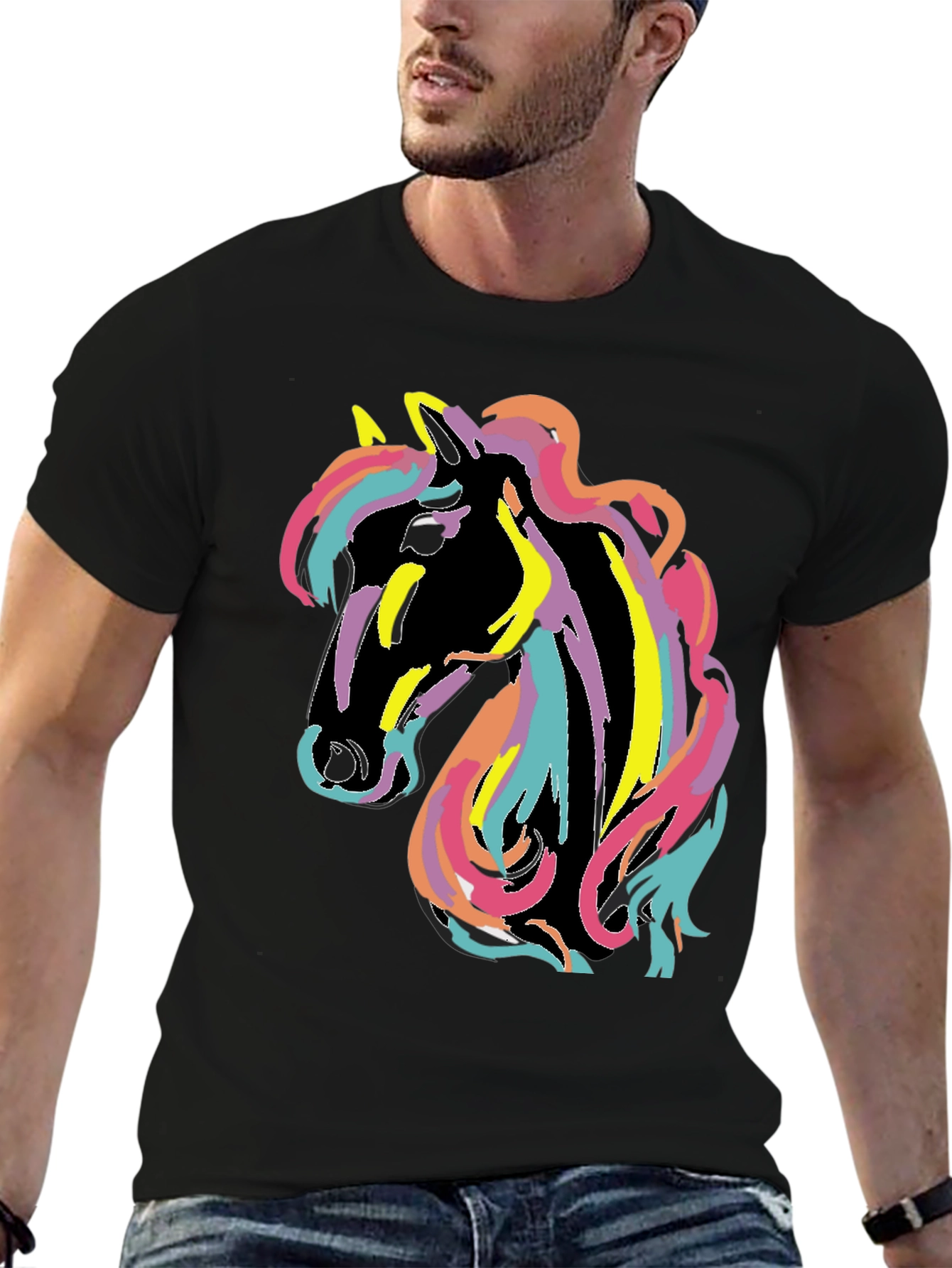 Rainbow Horse Graphic Tee - Mens Black T-Shirt