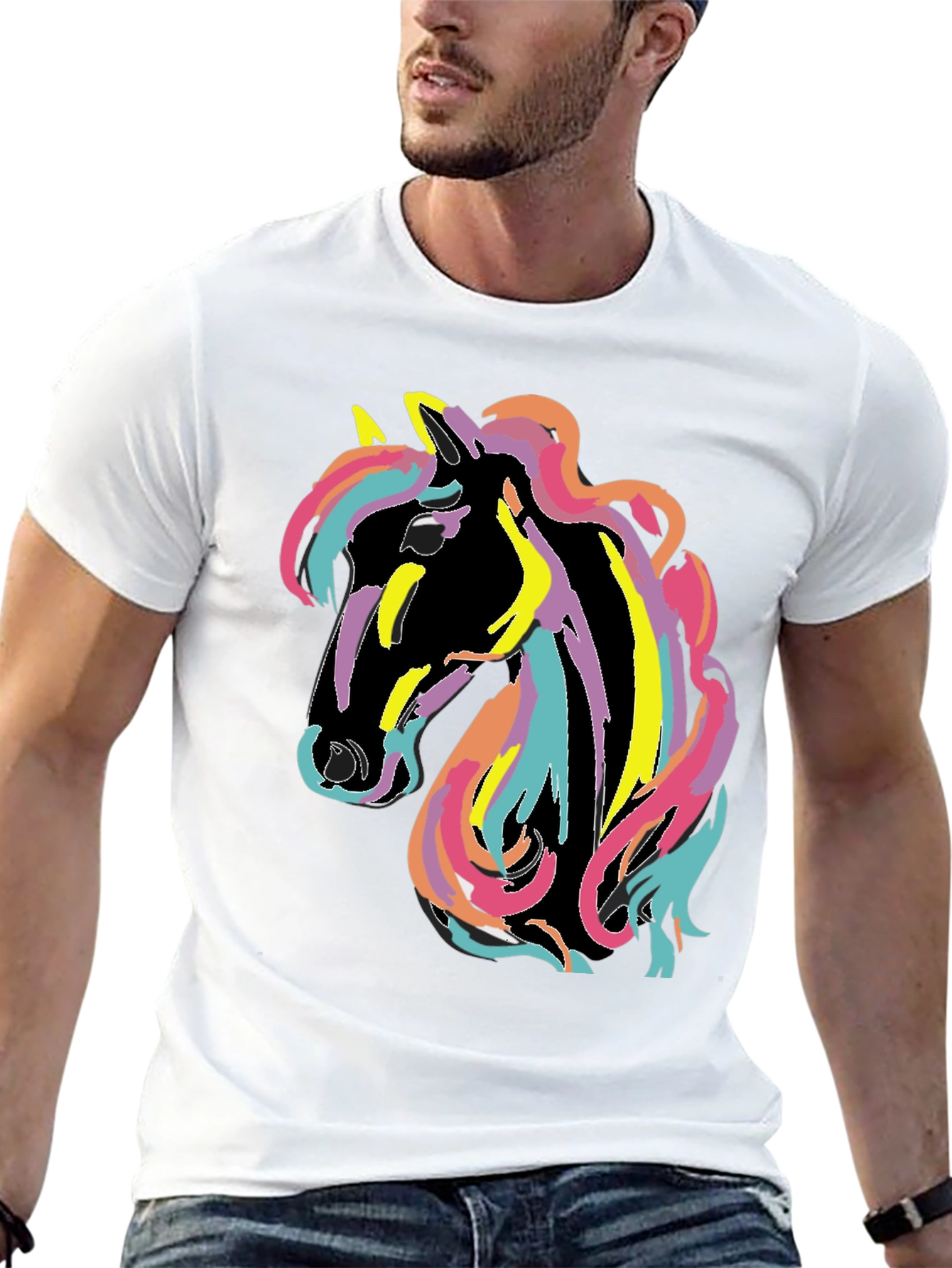 Rainbow Horse Graphic Tee - Mens Black T-Shirt