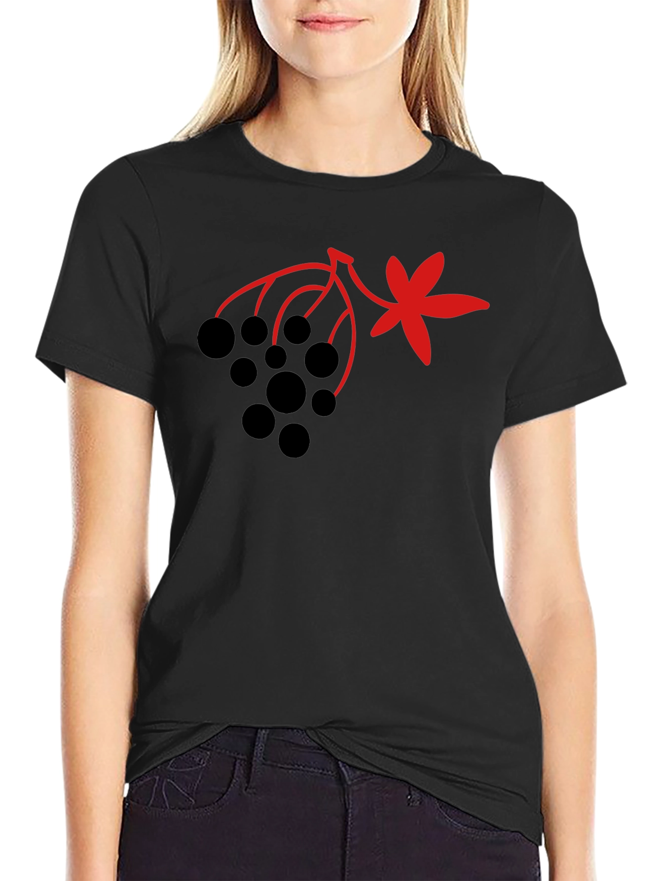 Berry & Leaf Graphic Black T-Shirt