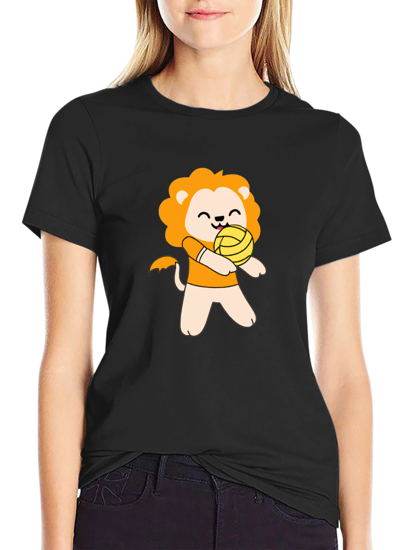 Cute Lion Volleyball Player Graphic T-Shirt