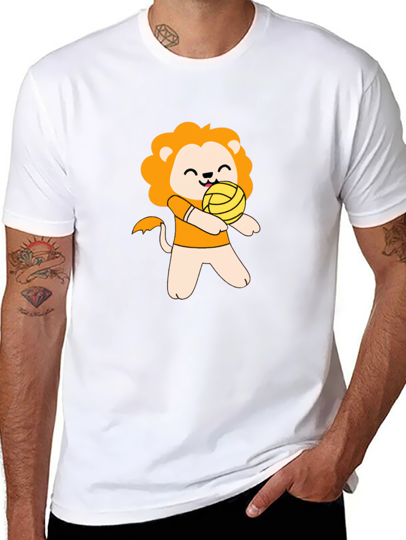 Cute Lion Volleyball Player Graphic T-Shirt