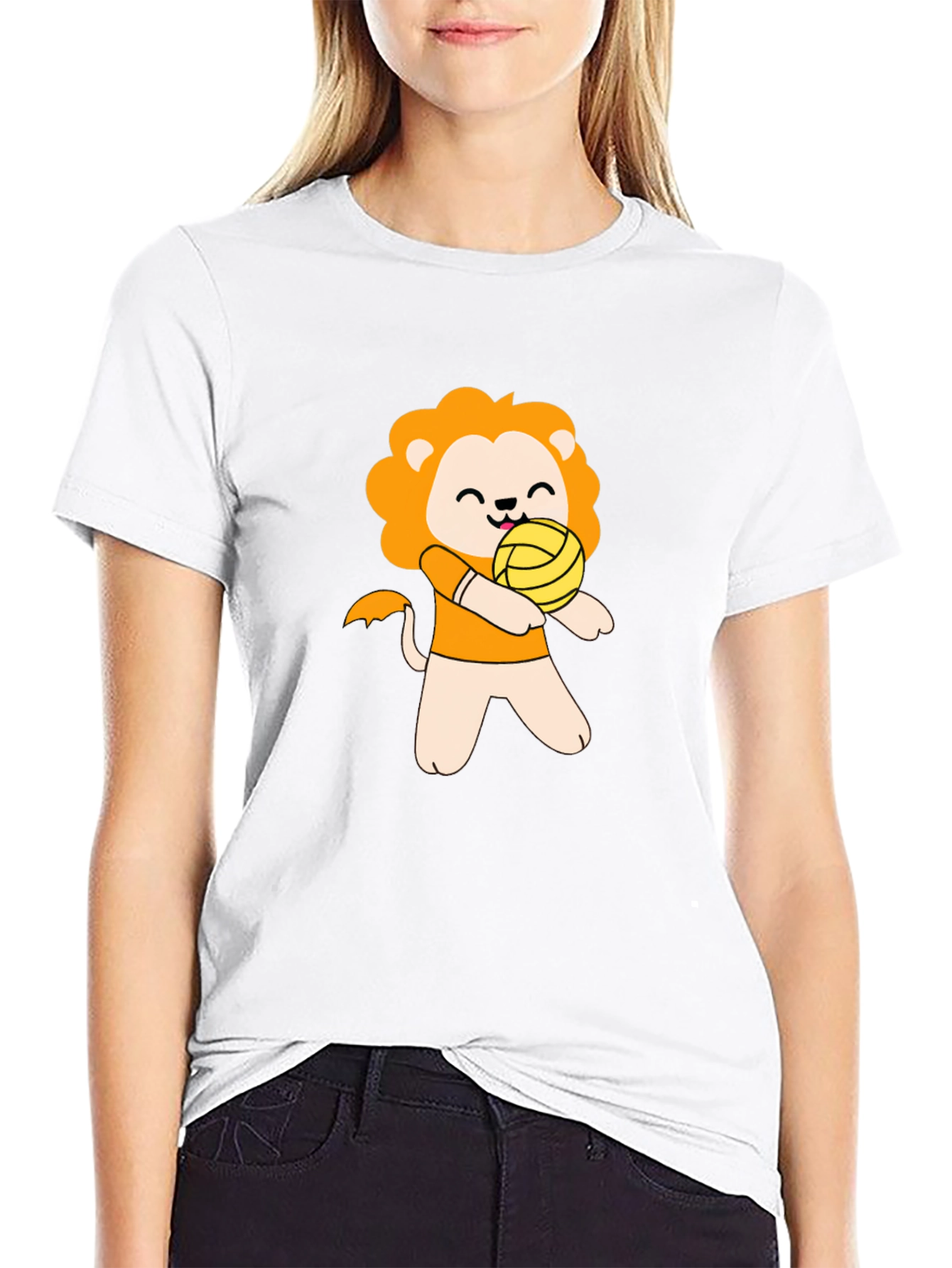 Cute Lion Volleyball Player Graphic T-Shirt