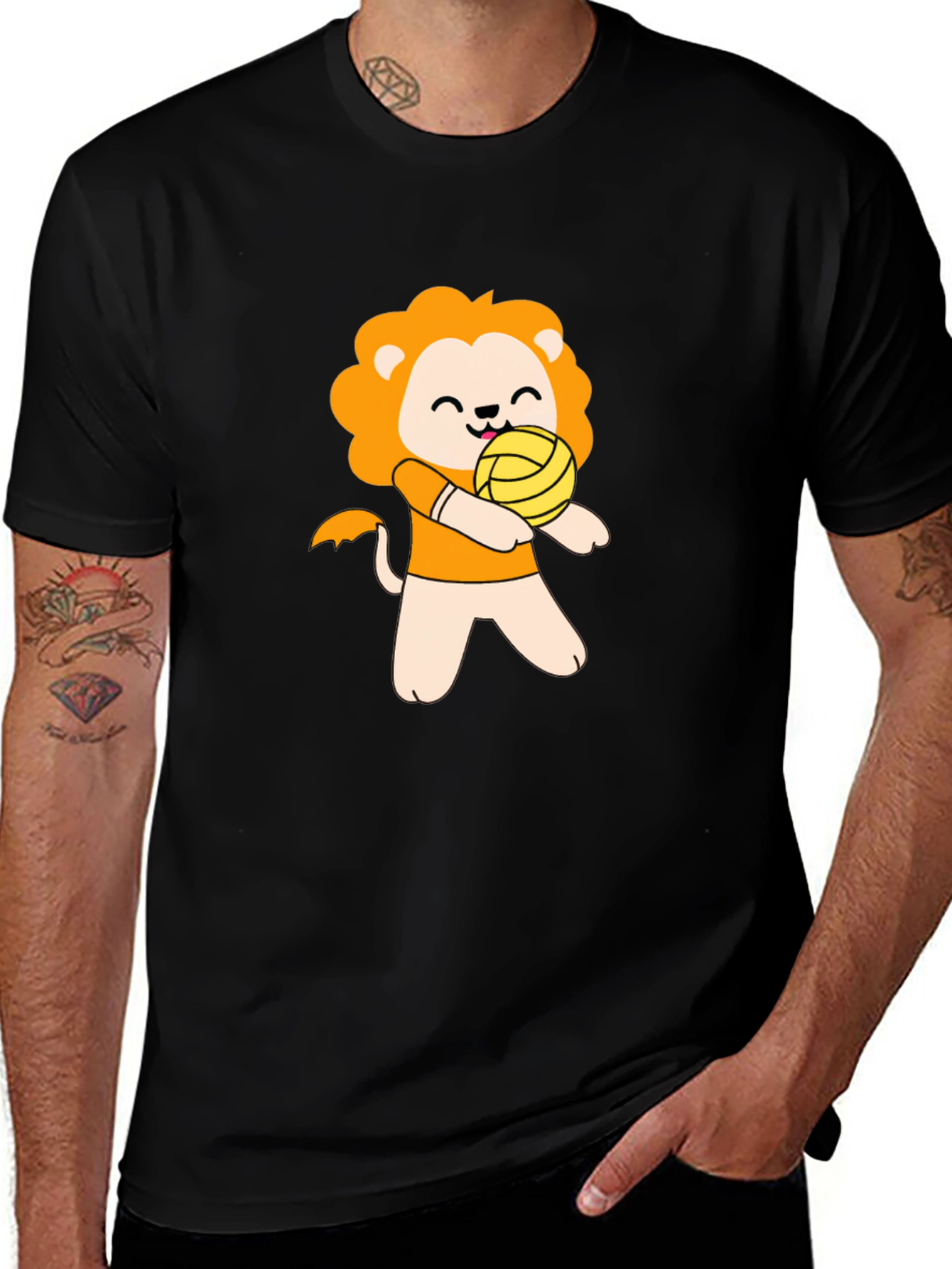 Cute Lion Volleyball Player Graphic T-Shirt