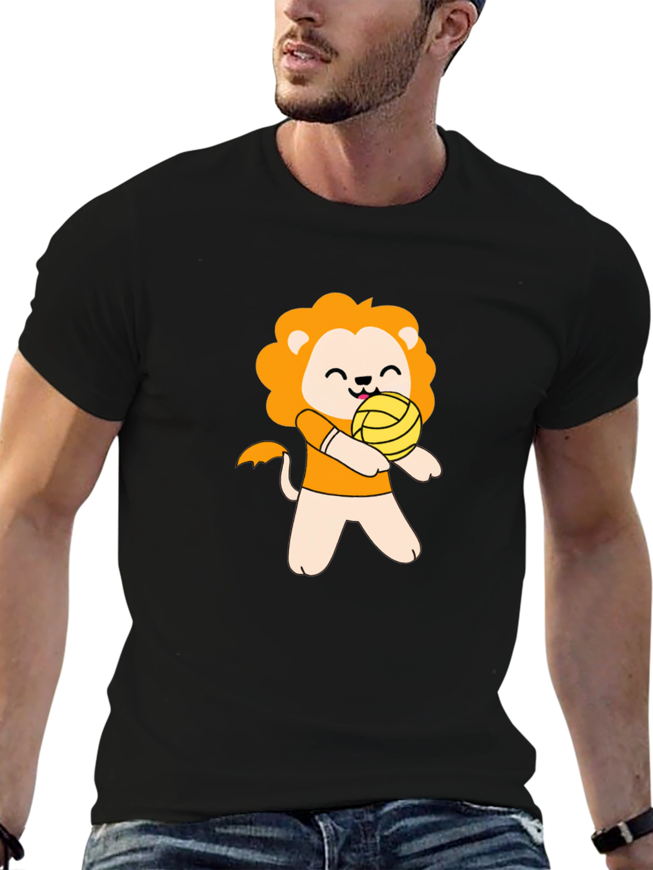 Cute Lion Volleyball Player Graphic T-Shirt