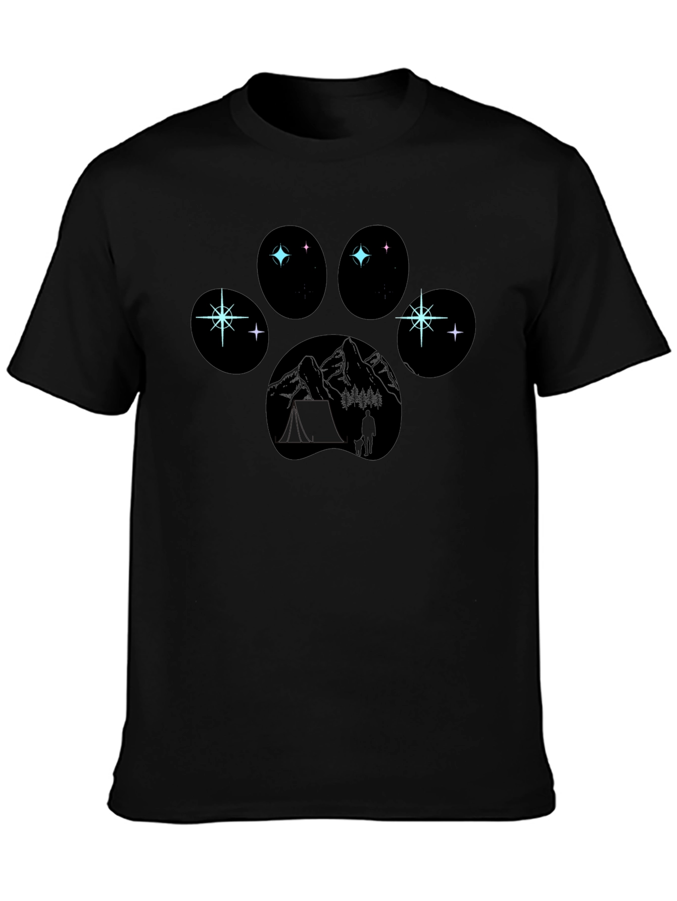 Paw Print Camping T-Shirt - Adventure Under the Stars