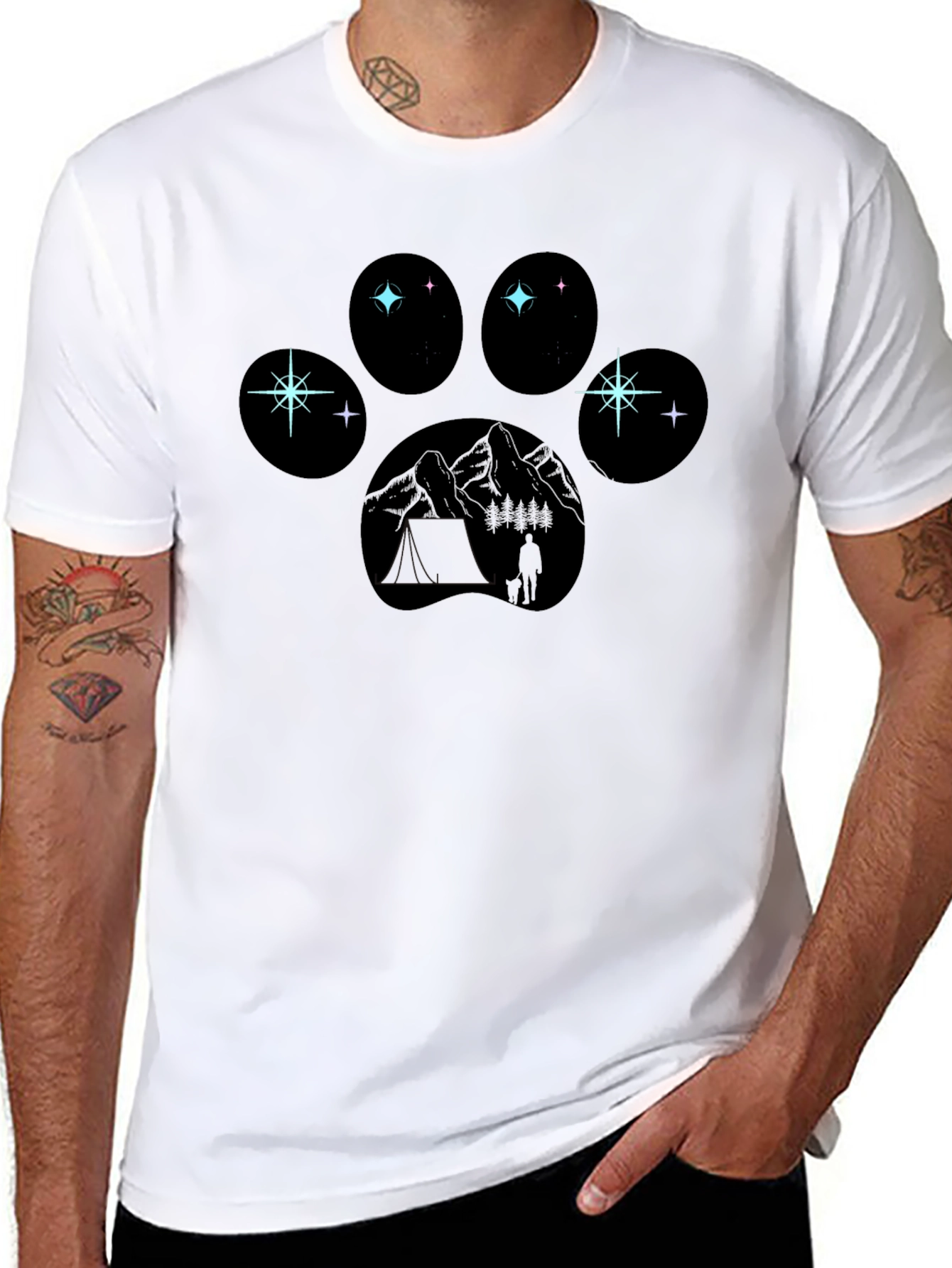 Paw Print Camping T-Shirt - Adventure Under the Stars