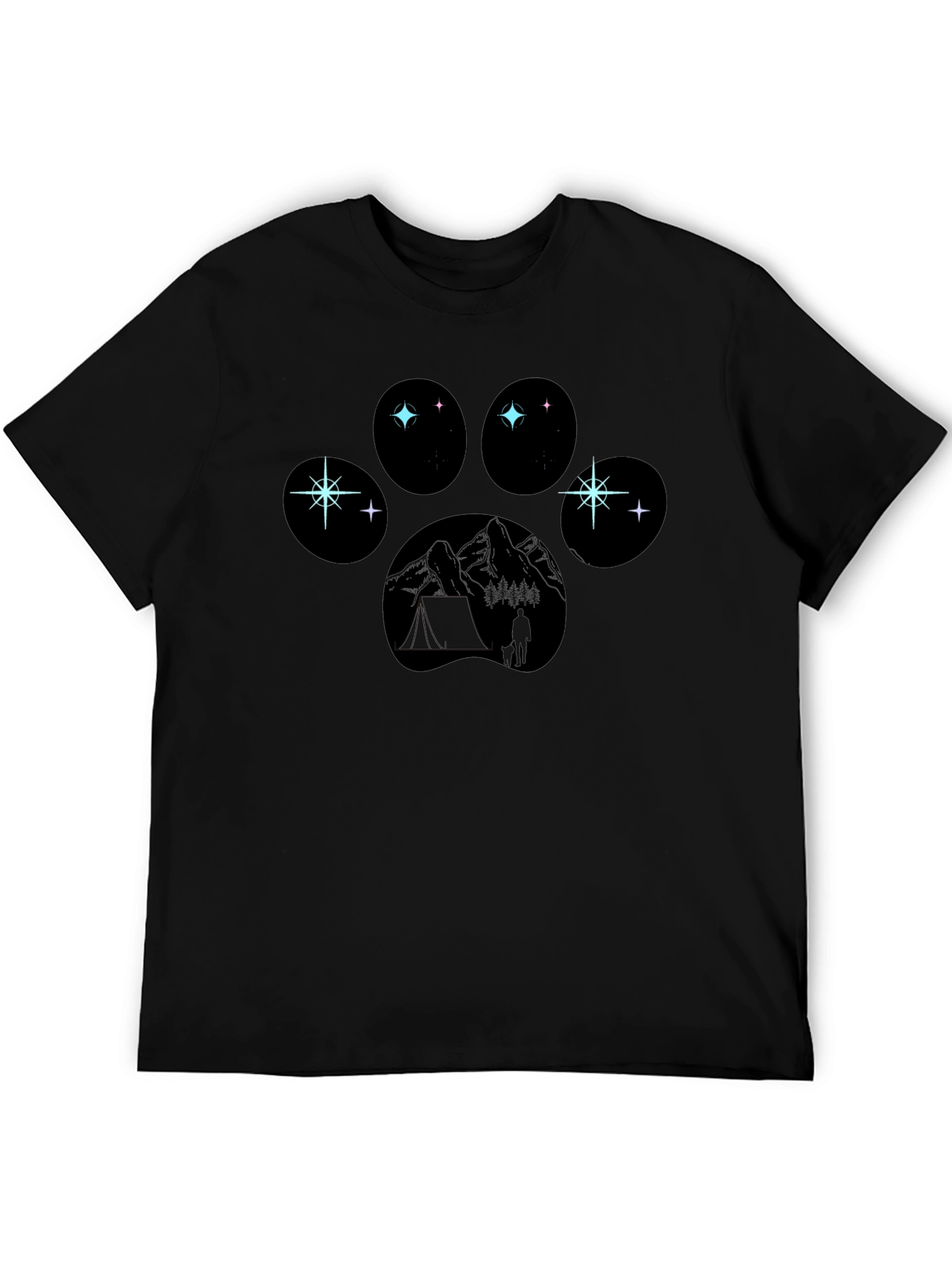 Paw Print Camping T-Shirt - Adventure Under the Stars