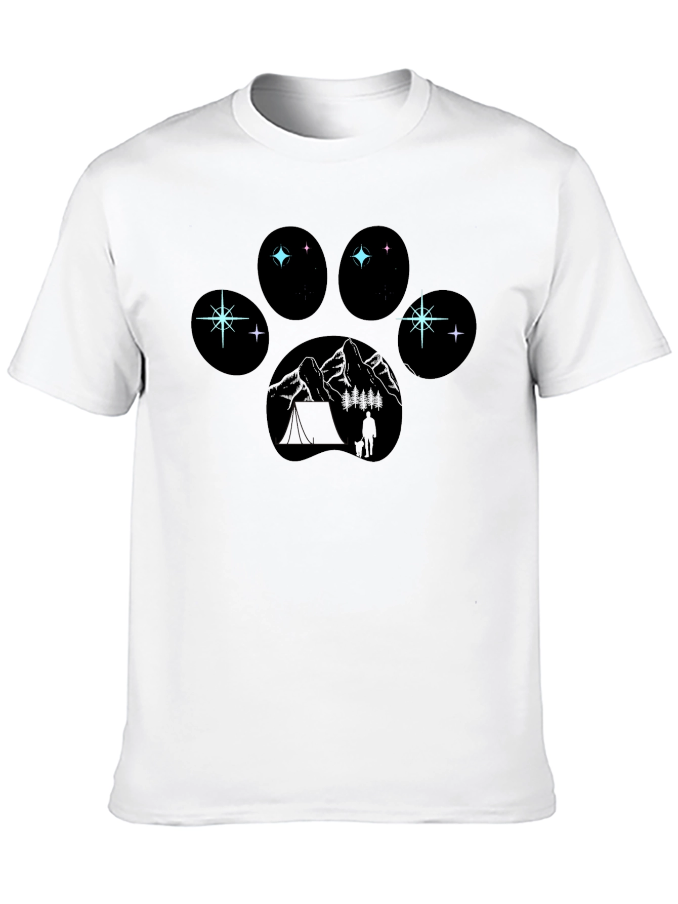 Paw Print Camping T-Shirt - Adventure Under the Stars