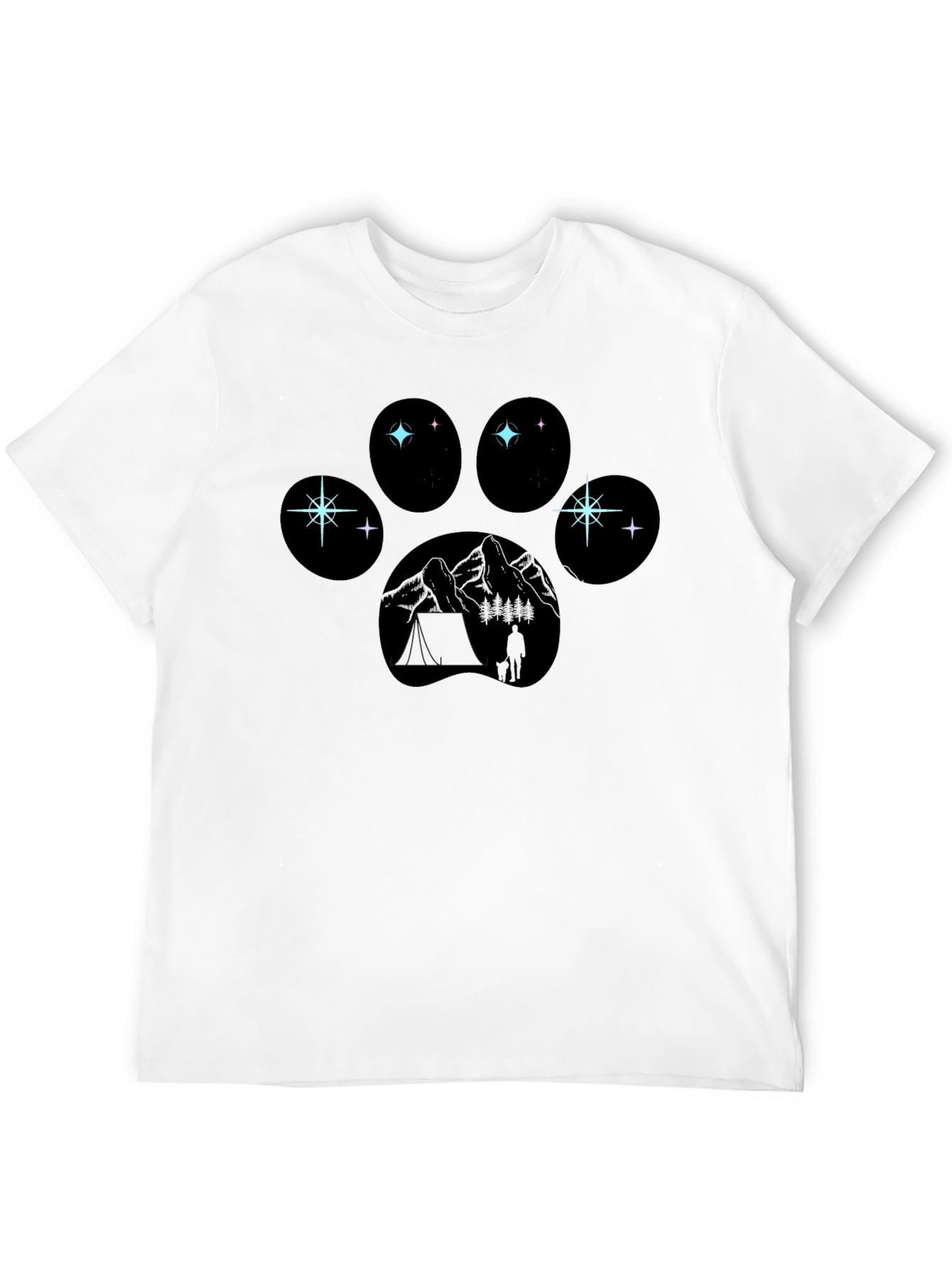 Paw Print Camping T-Shirt - Adventure Under the Stars