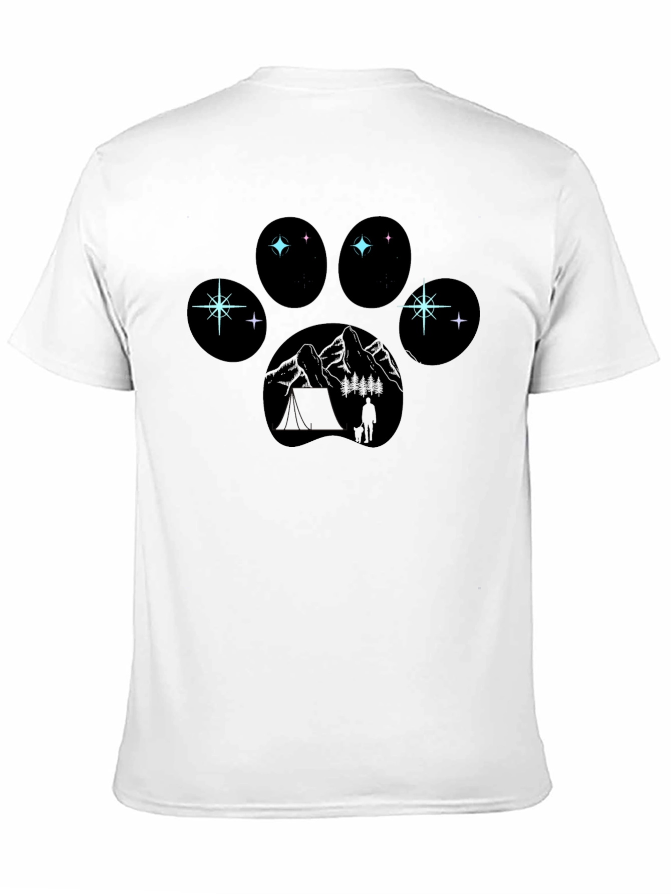 Paw Print Camping T-Shirt - Adventure Under the Stars