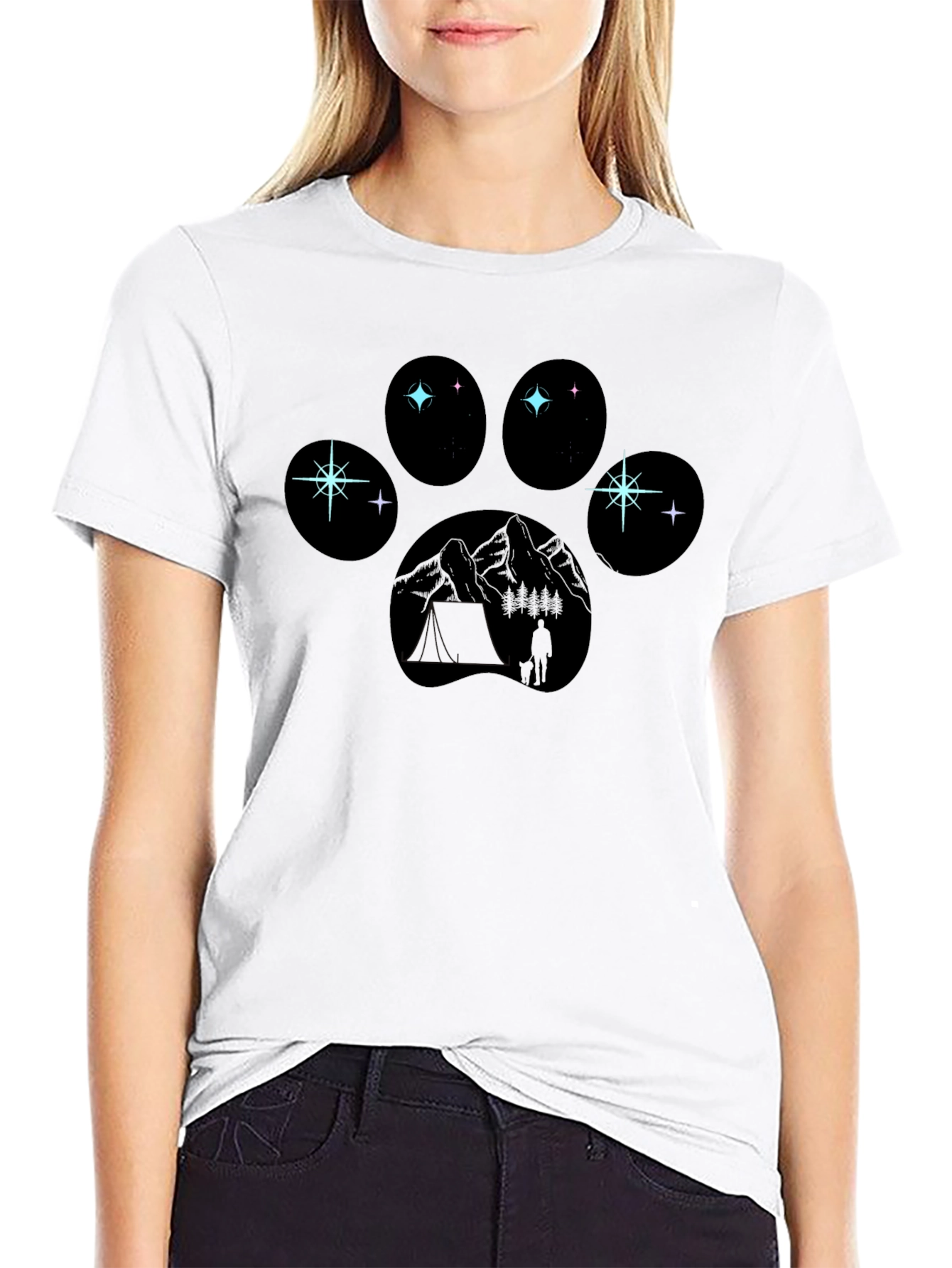 Paw Print Camping T-Shirt - Adventure Under the Stars