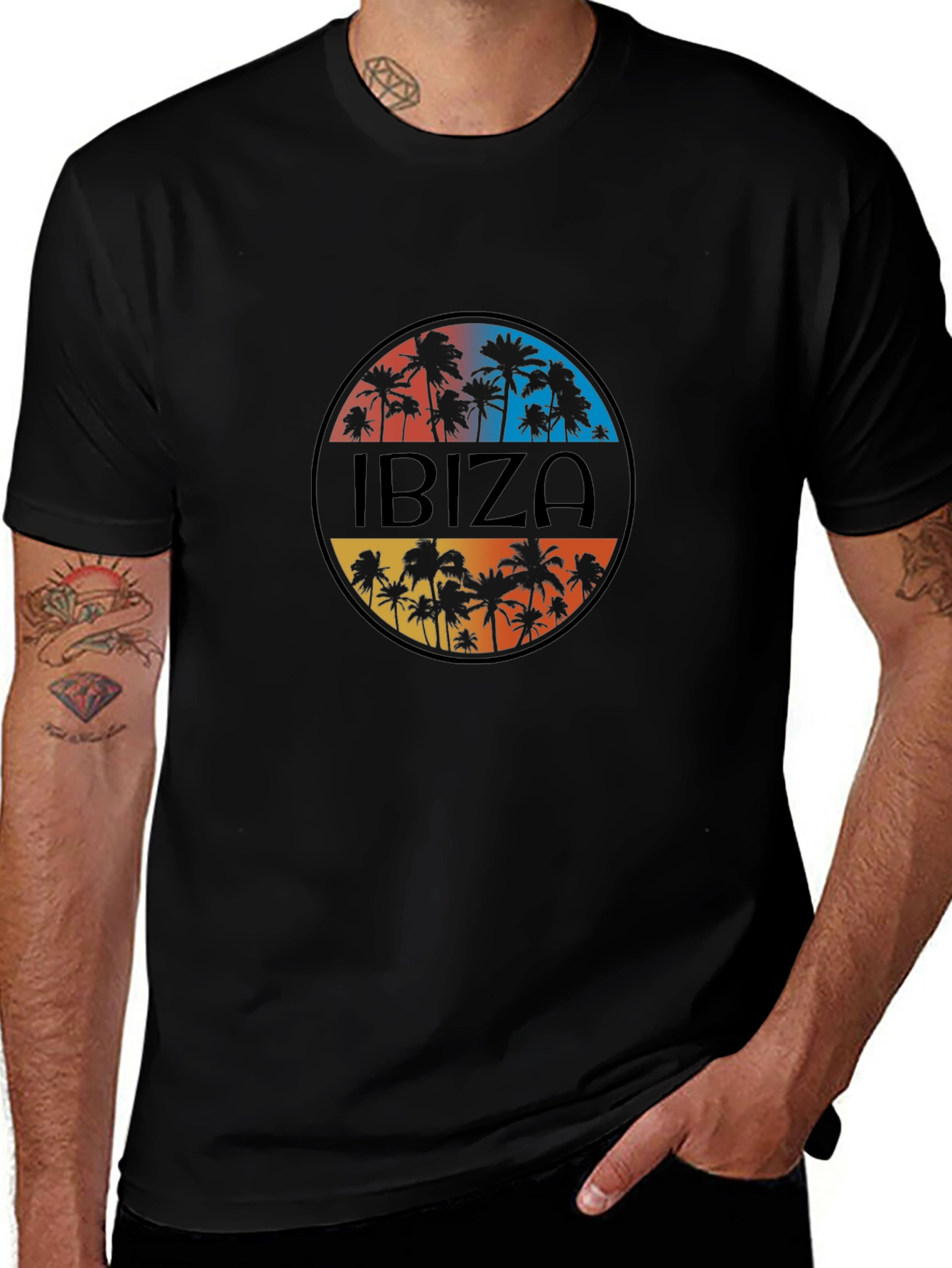 Ibiza Palm Tree Graphic Tee - Mens Black T-Shirt