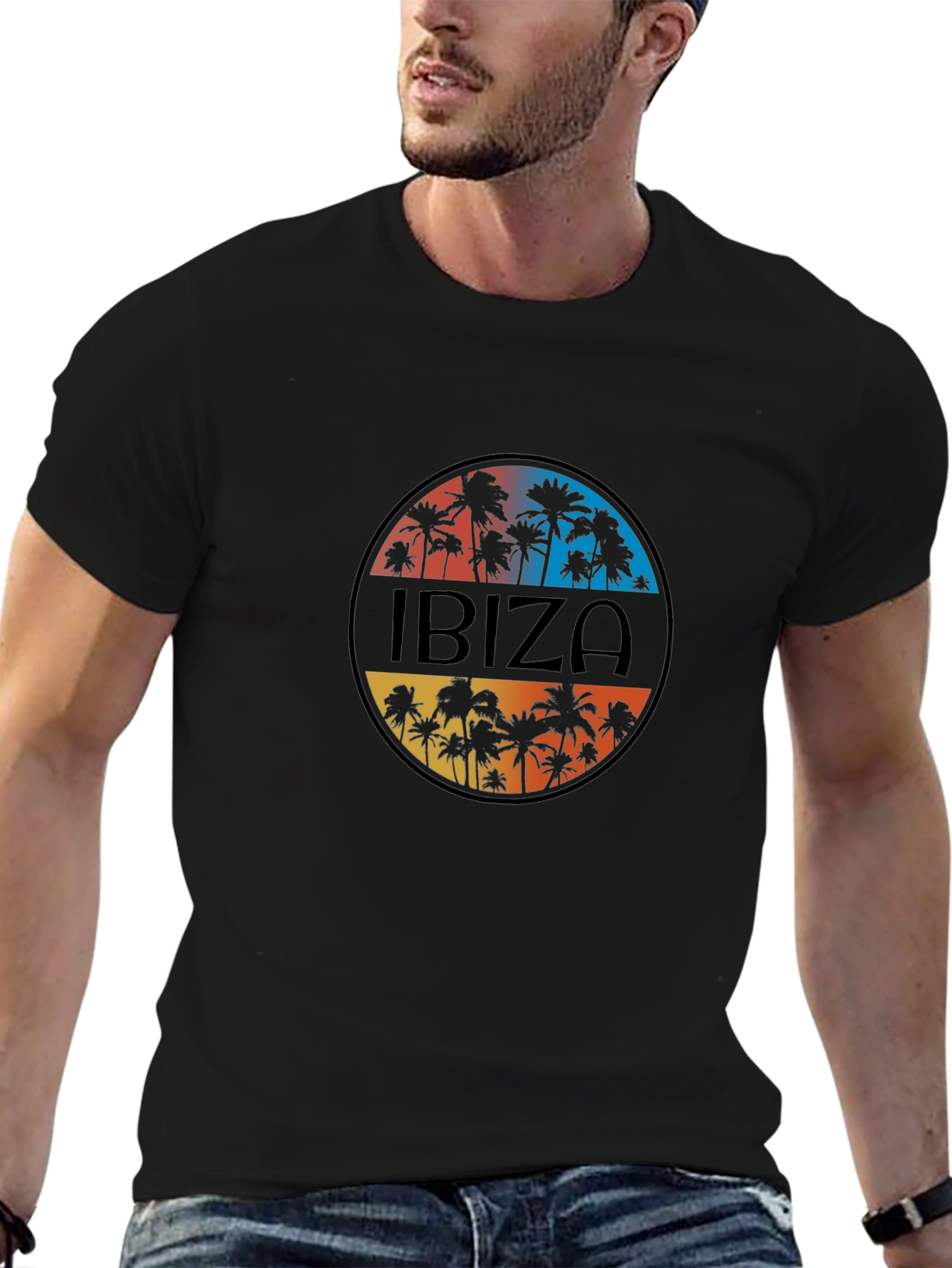 Ibiza Palm Tree Graphic Tee - Mens Black T-Shirt