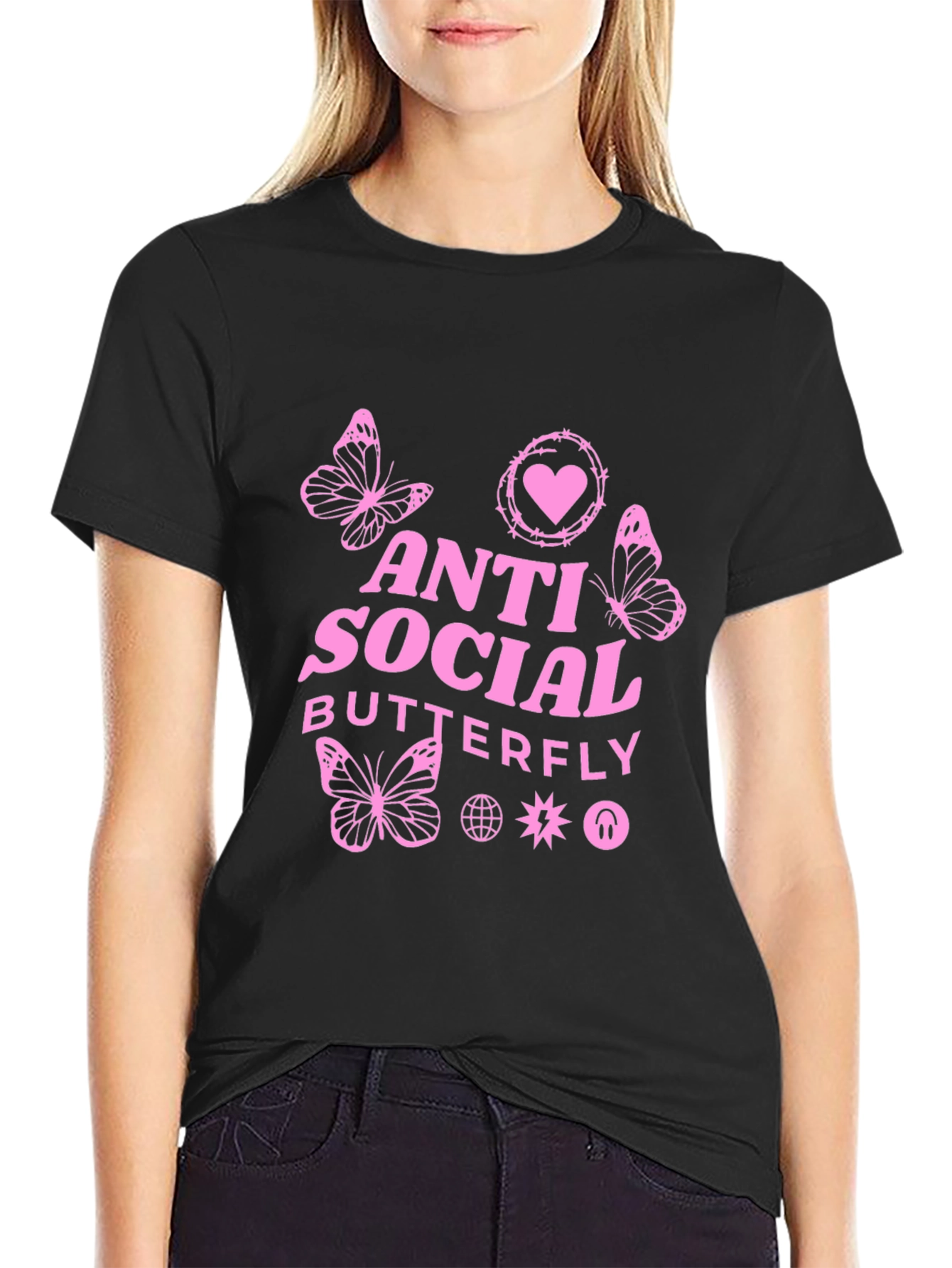 Anti Social Butterfly Graphic Tee - Black