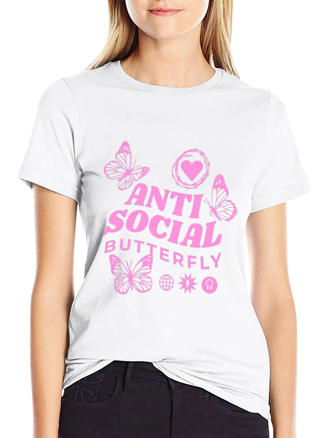 Anti Social Butterfly Graphic Tee - Black