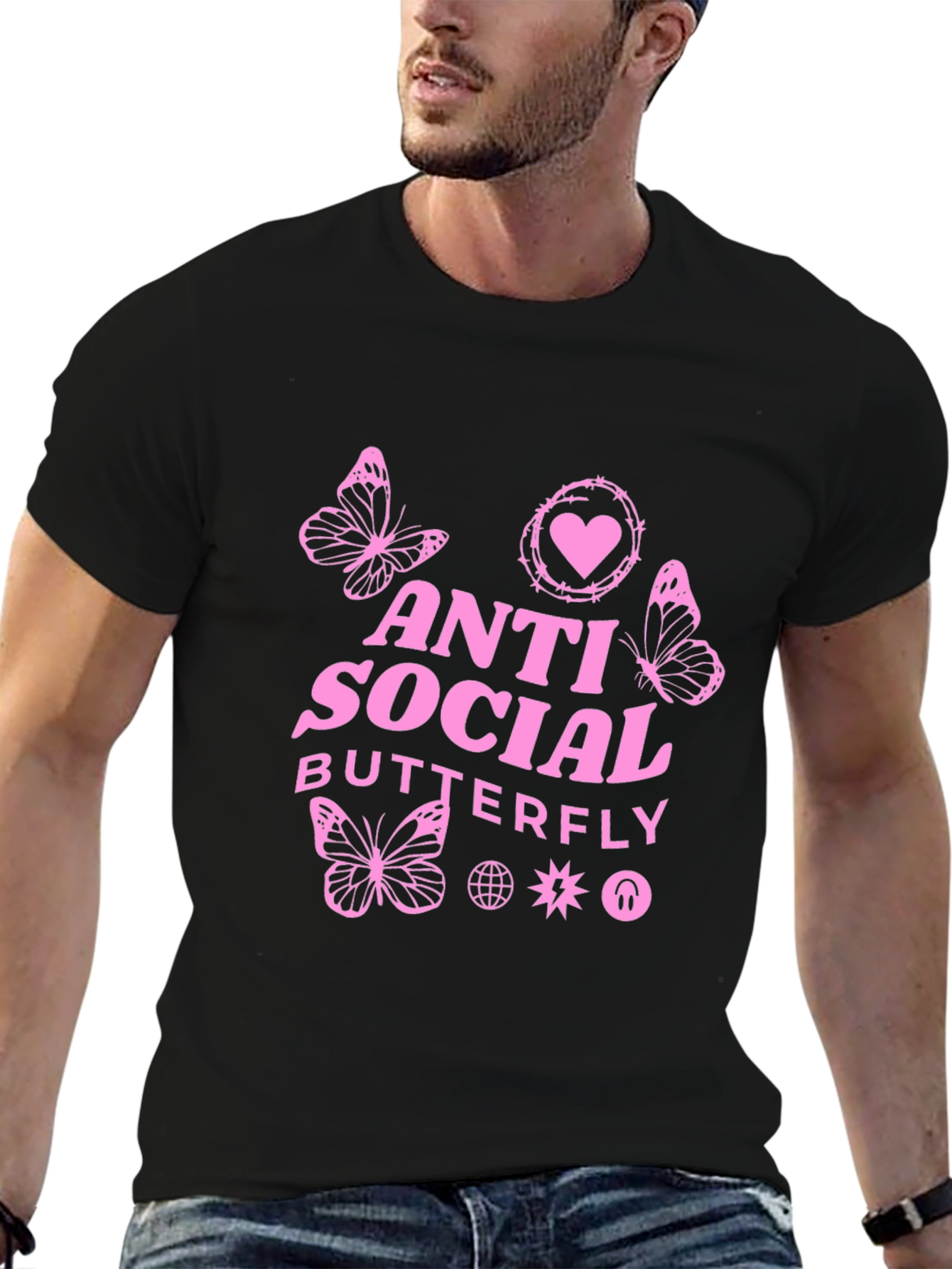 Anti Social Butterfly Graphic Tee - Black