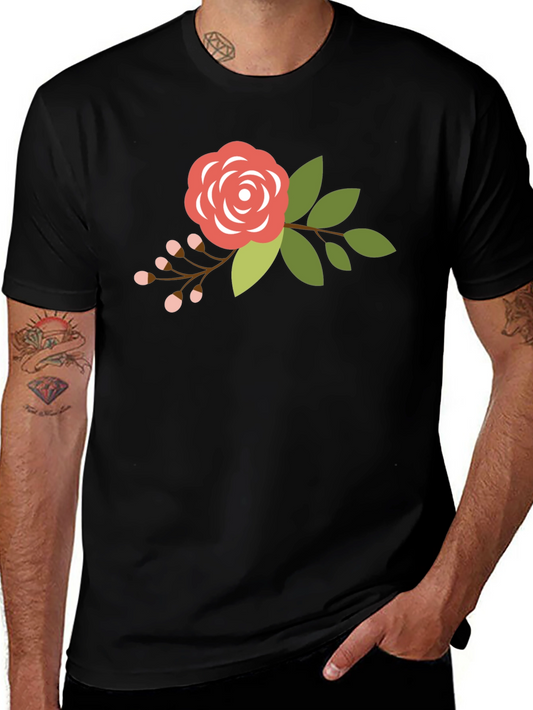 Floral Rose Graphic Tee - Mens Black T-Shirt