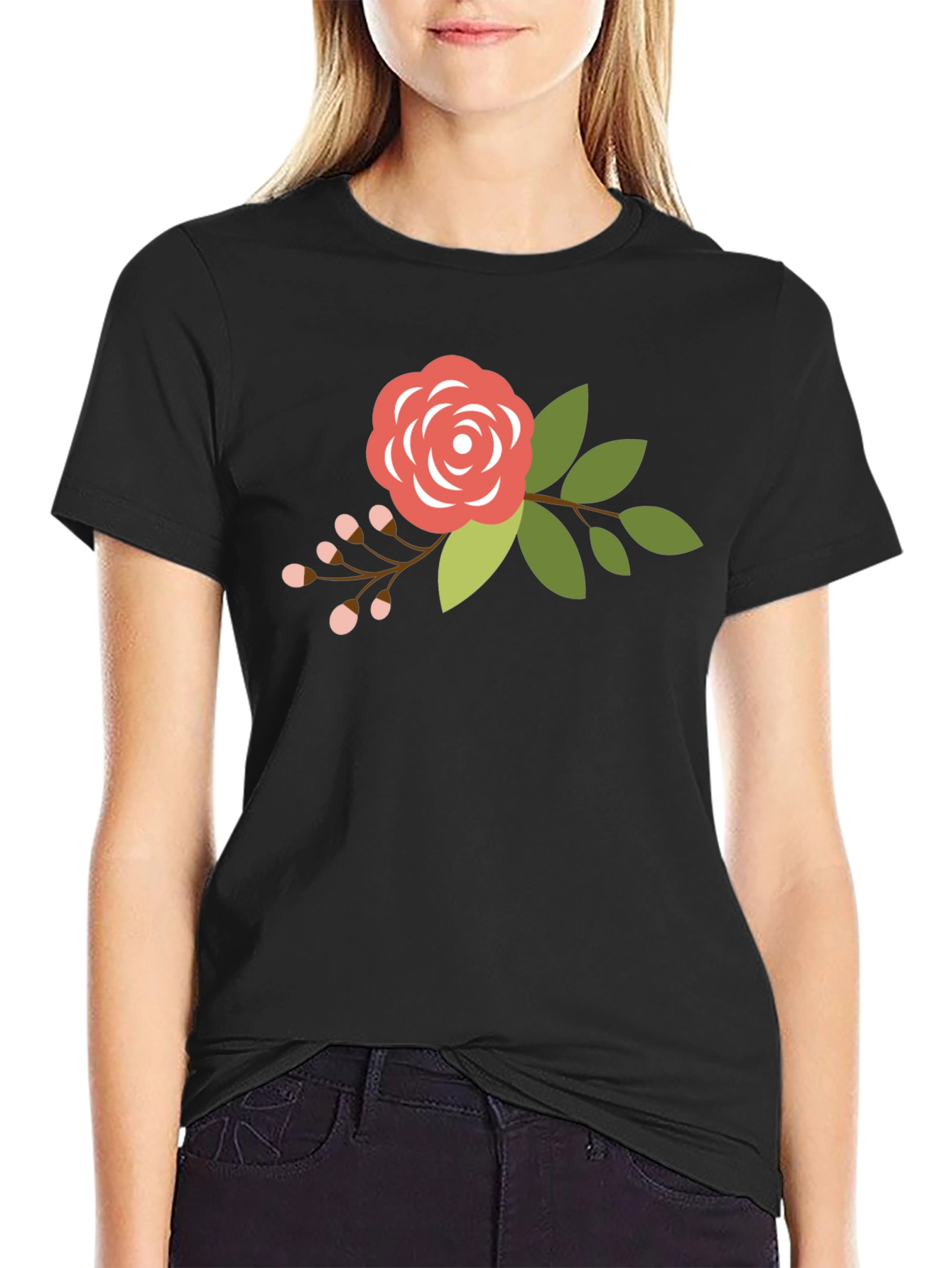 Floral Rose Graphic Tee - Mens Black T-Shirt