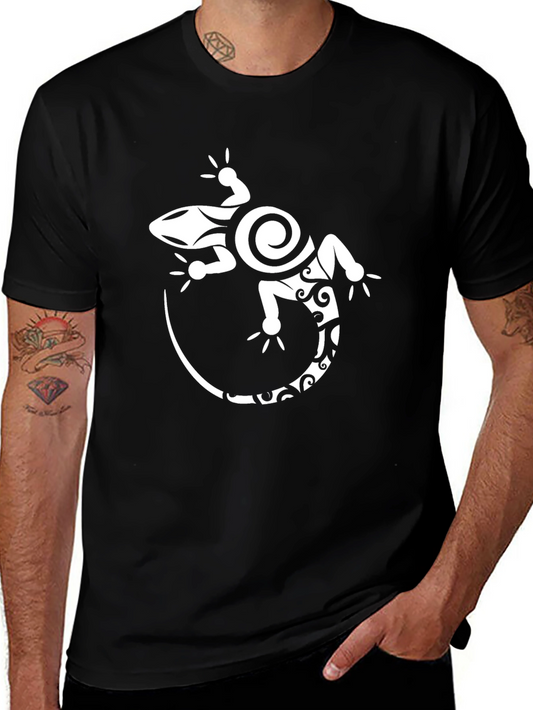 Tribal Gecko Graphic T-Shirt - Black