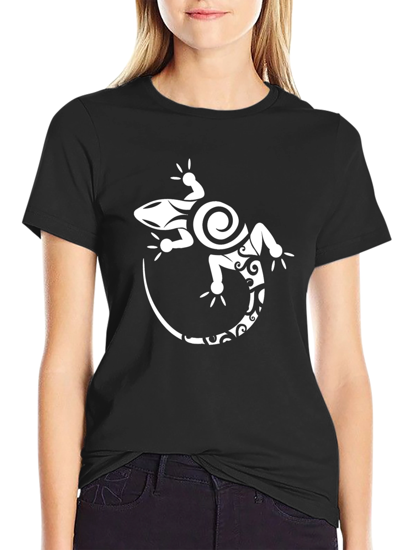 Tribal Gecko Graphic T-Shirt - Black
