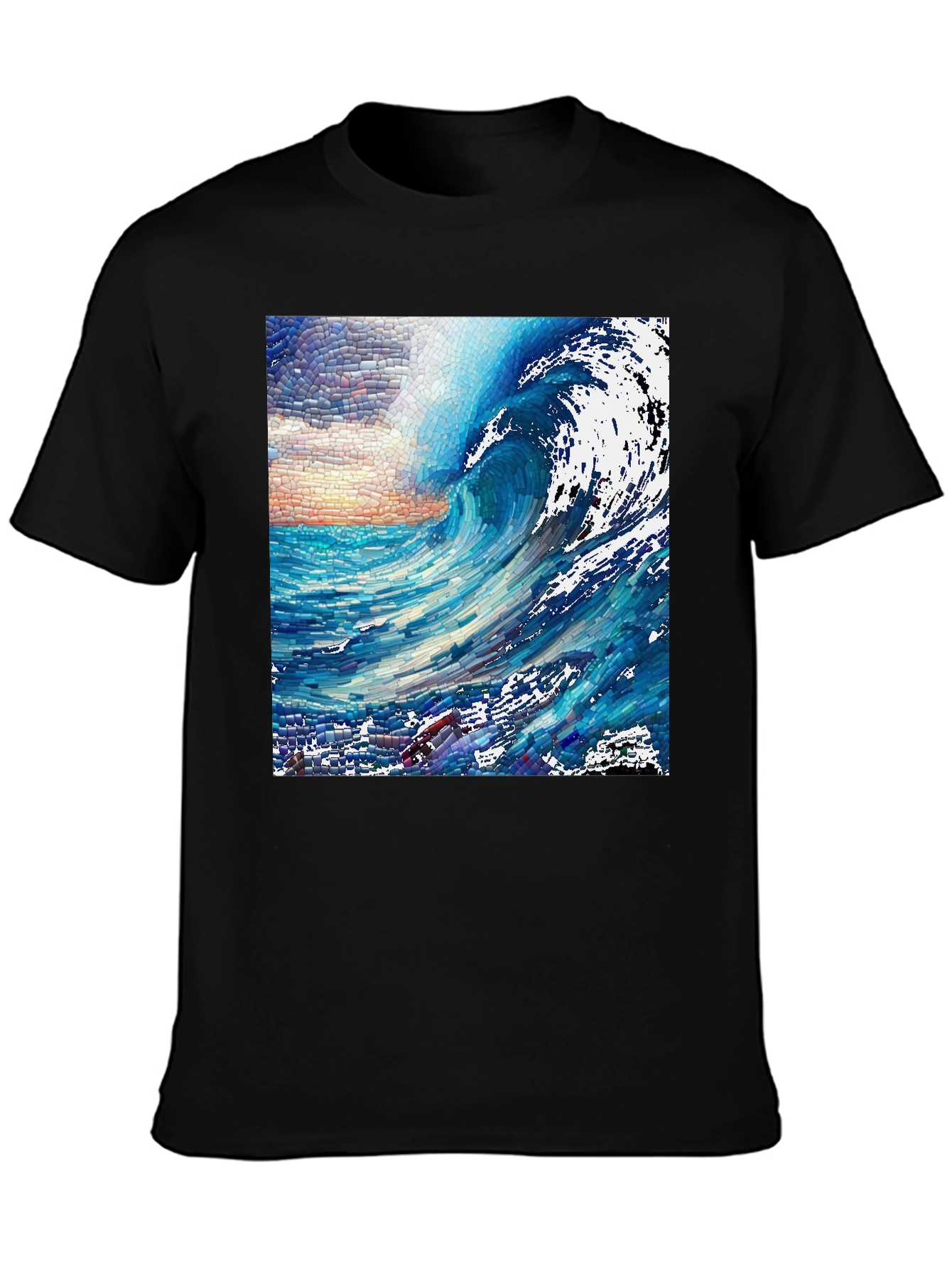 Ocean Wave Mosaic Graphic Tee - Unique Art T-Shirt