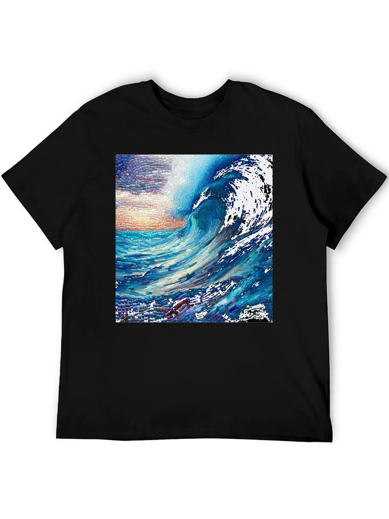 Ocean Wave Mosaic Graphic Tee - Unique Art T-Shirt