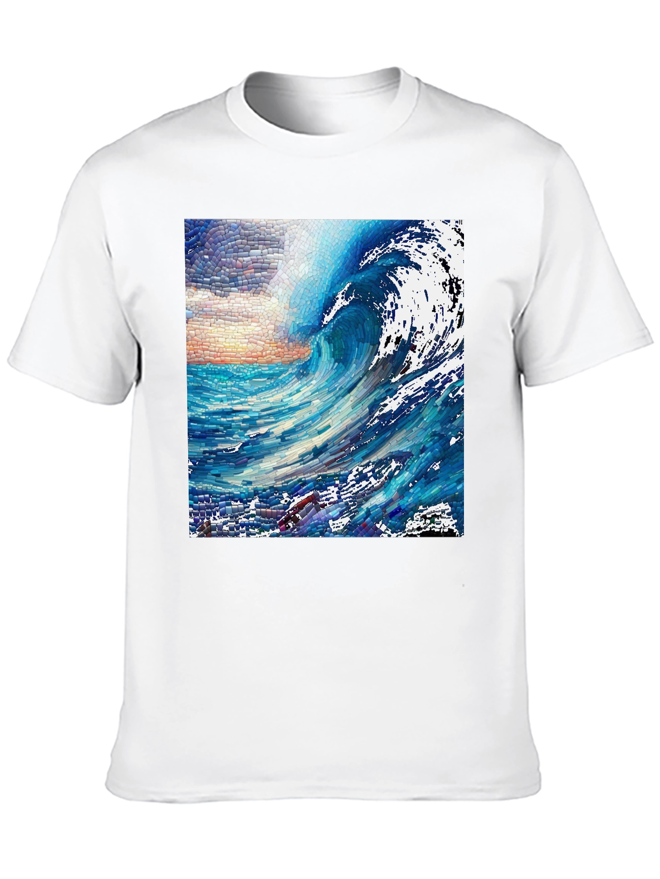 Ocean Wave Mosaic Graphic Tee - Unique Art T-Shirt