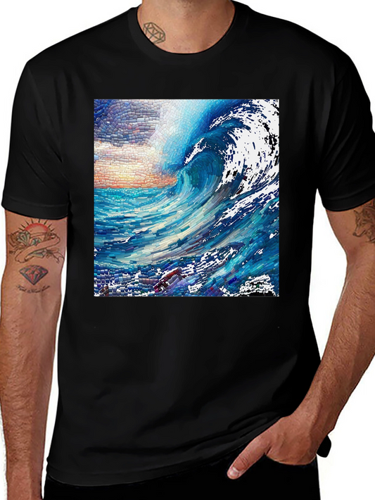 Ocean Wave Mosaic Graphic Tee - Unique Art T-Shirt