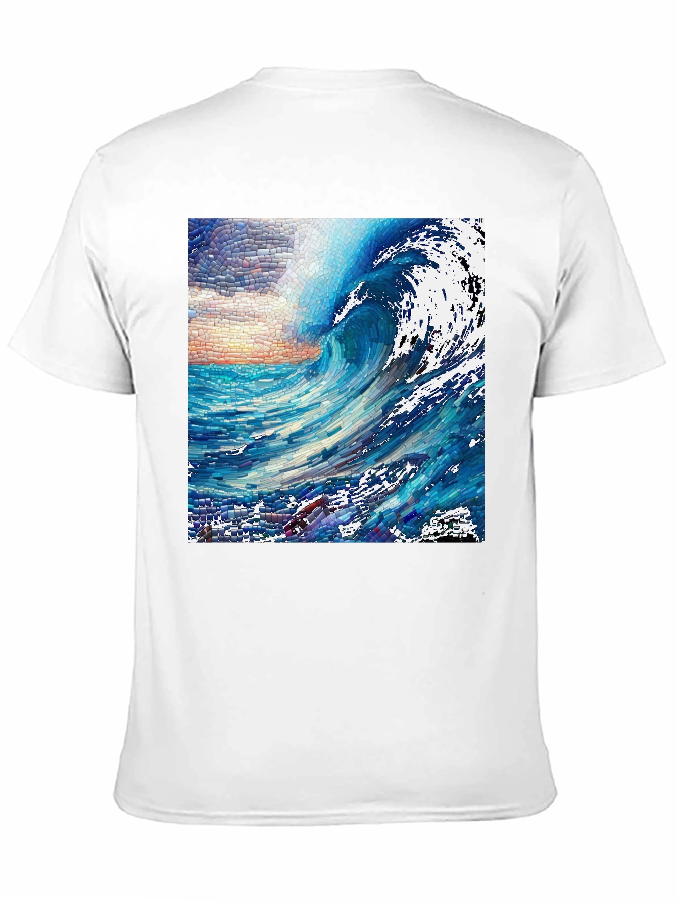 Ocean Wave Mosaic Graphic Tee - Unique Art T-Shirt