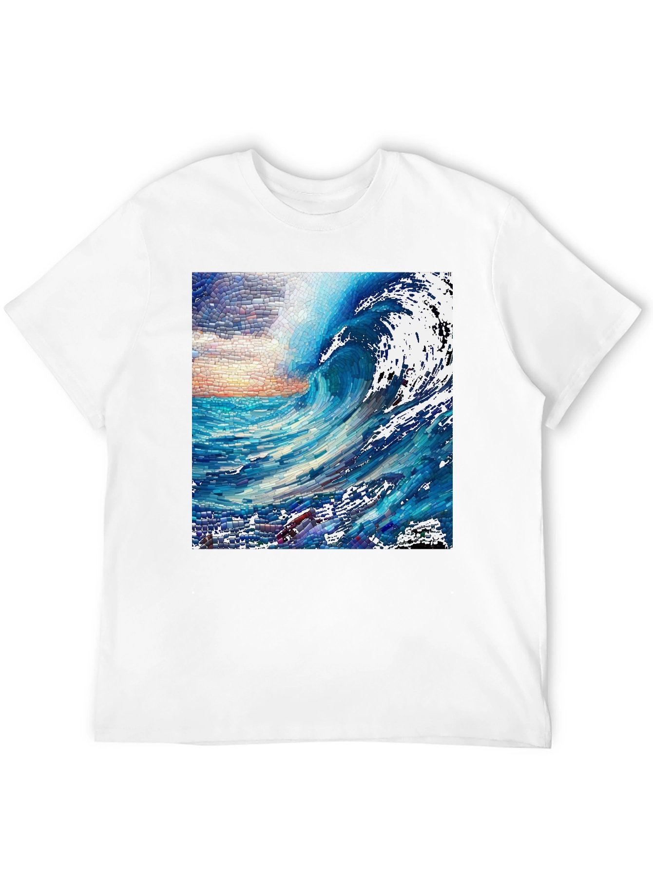 Ocean Wave Mosaic Graphic Tee - Unique Art T-Shirt