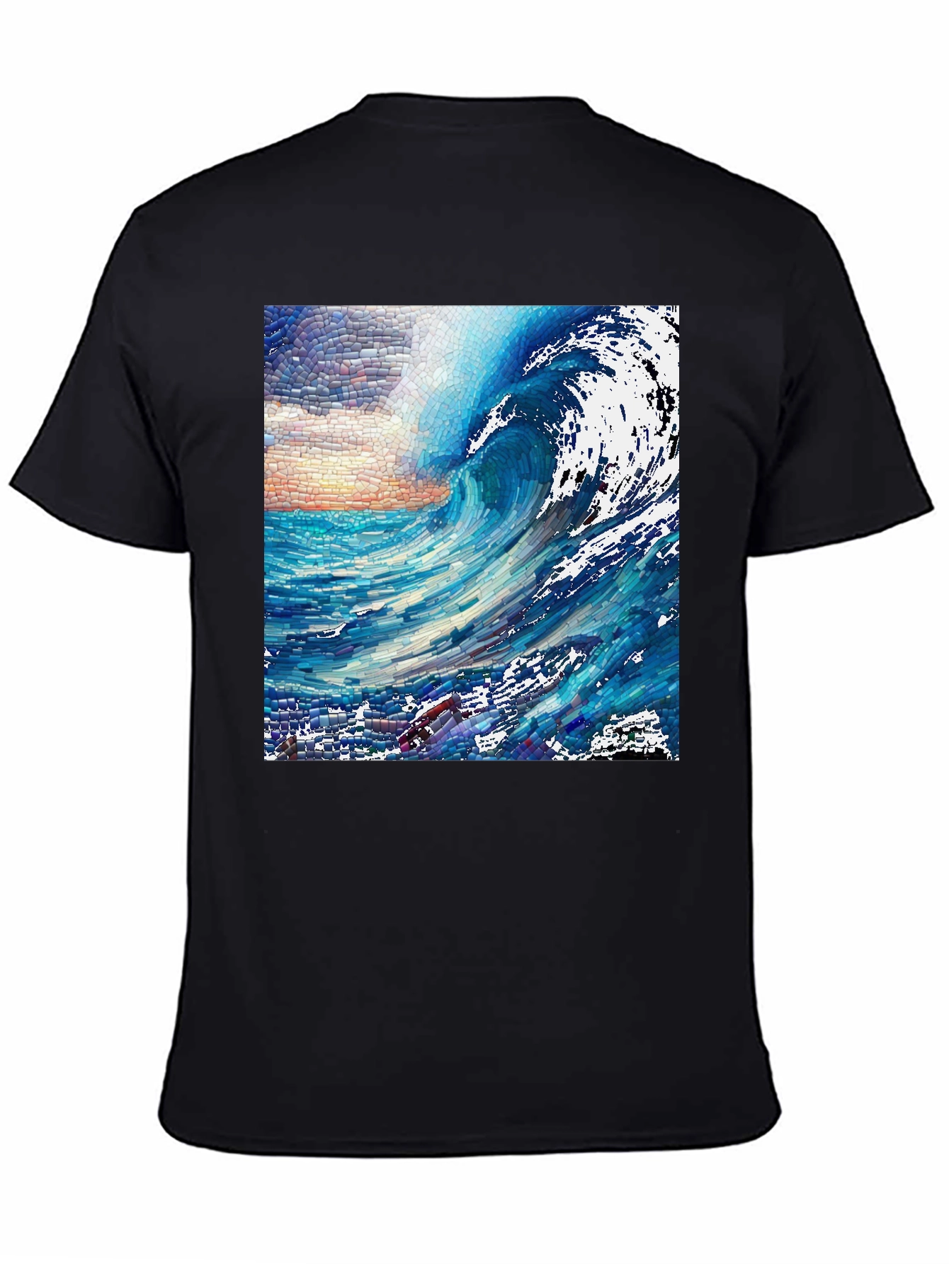 Ocean Wave Mosaic Graphic Tee - Unique Art T-Shirt