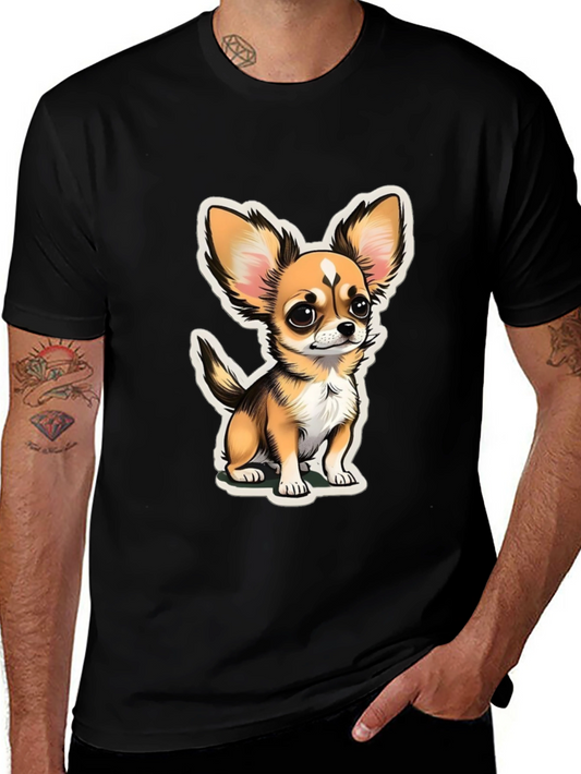 Cartoon Chihuahua Graphic Tee - Black