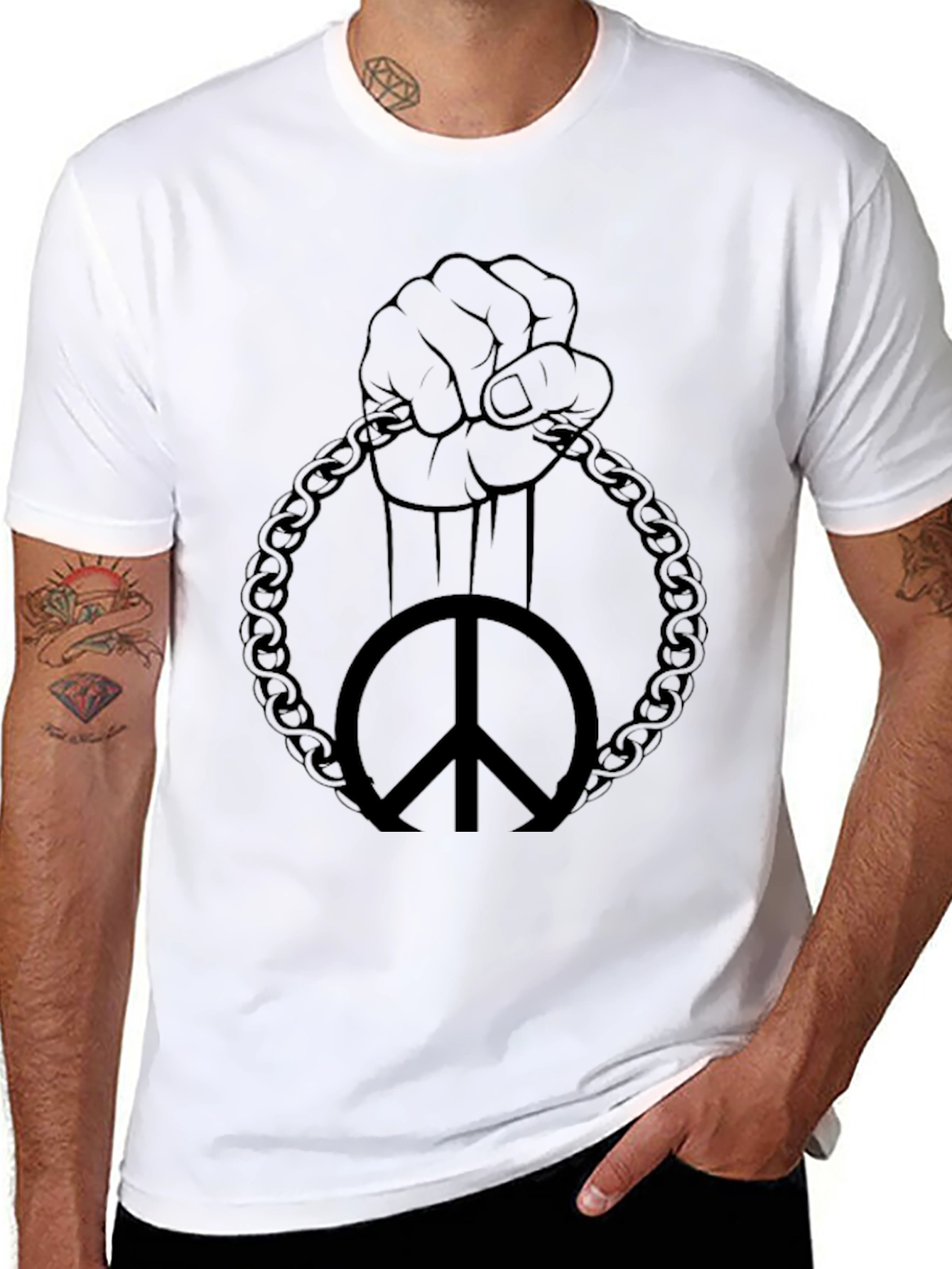 Peace Fist Chain Graphic Tee - Black