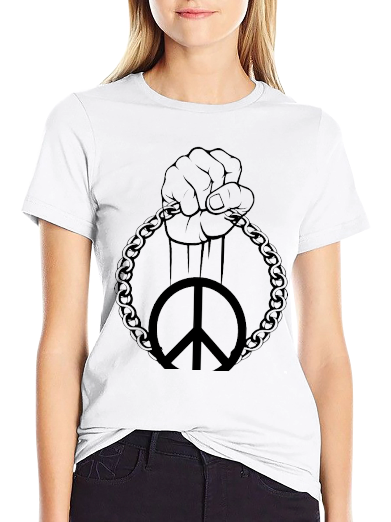 Peace Fist Chain Graphic Tee - Black