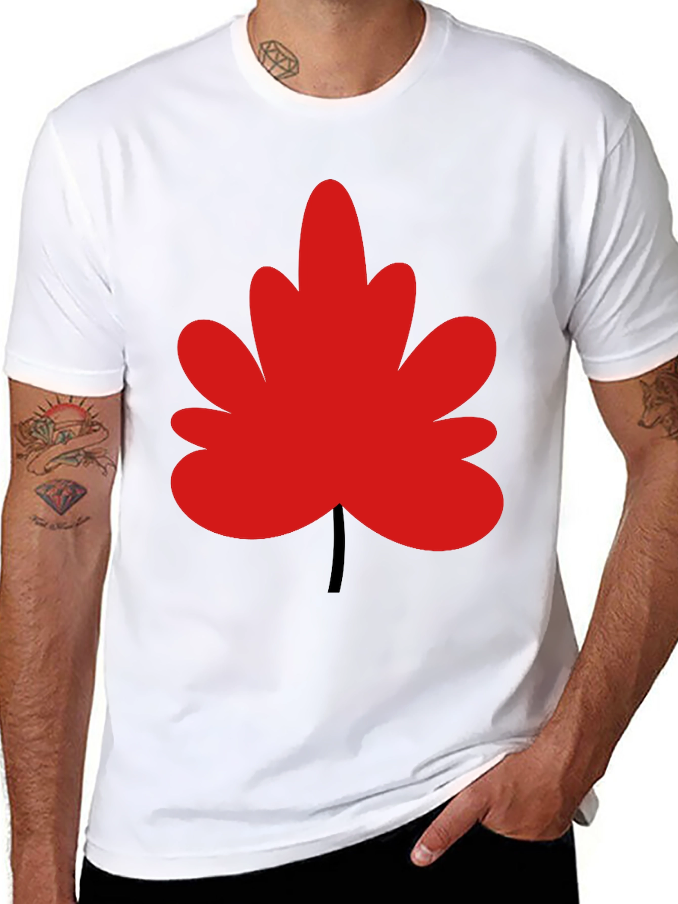 Red Leaf Graphic Black T-Shirt