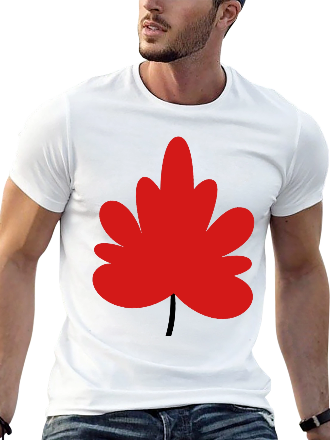 Red Leaf Graphic Black T-Shirt