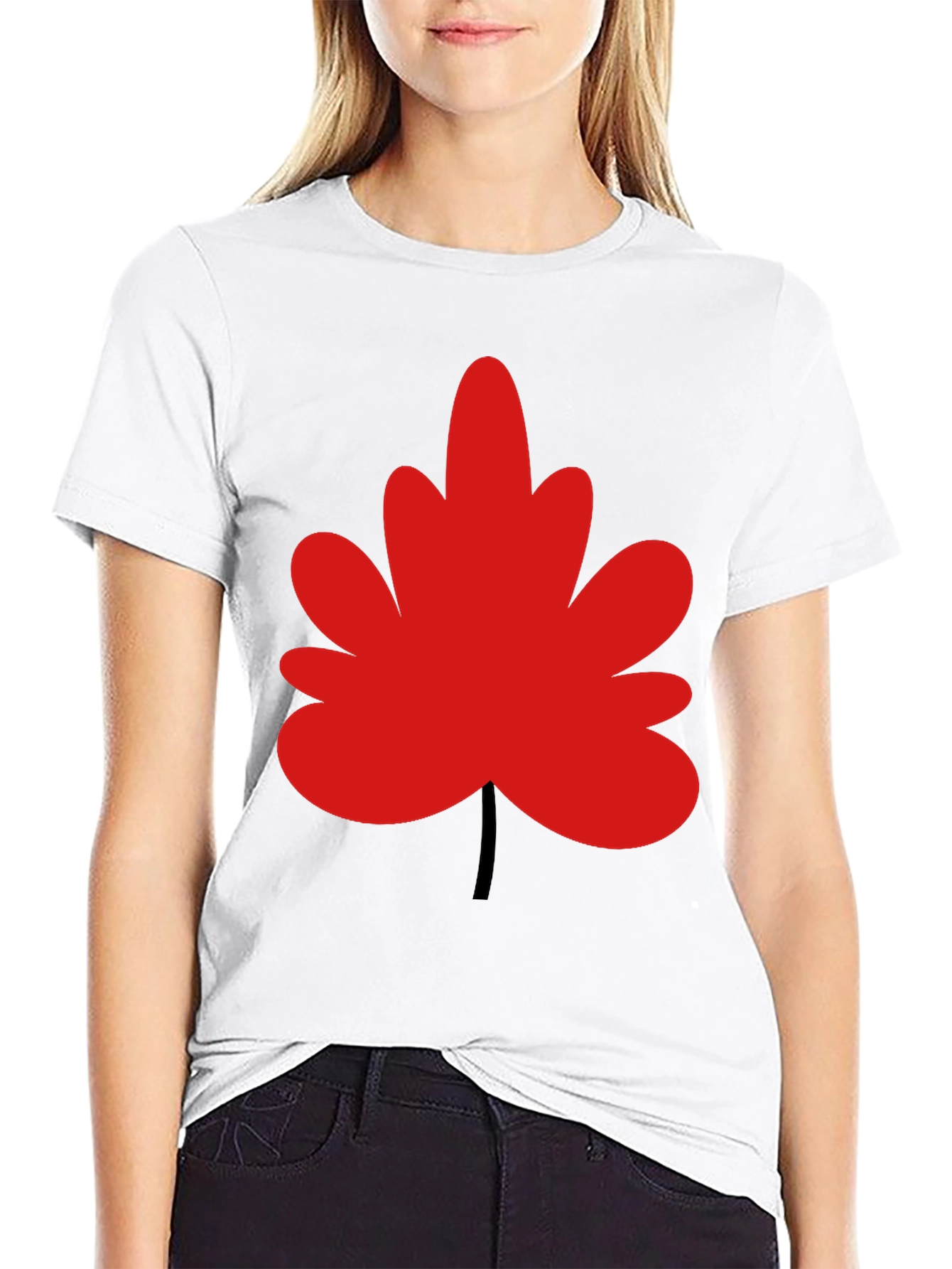 Red Leaf Graphic Black T-Shirt
