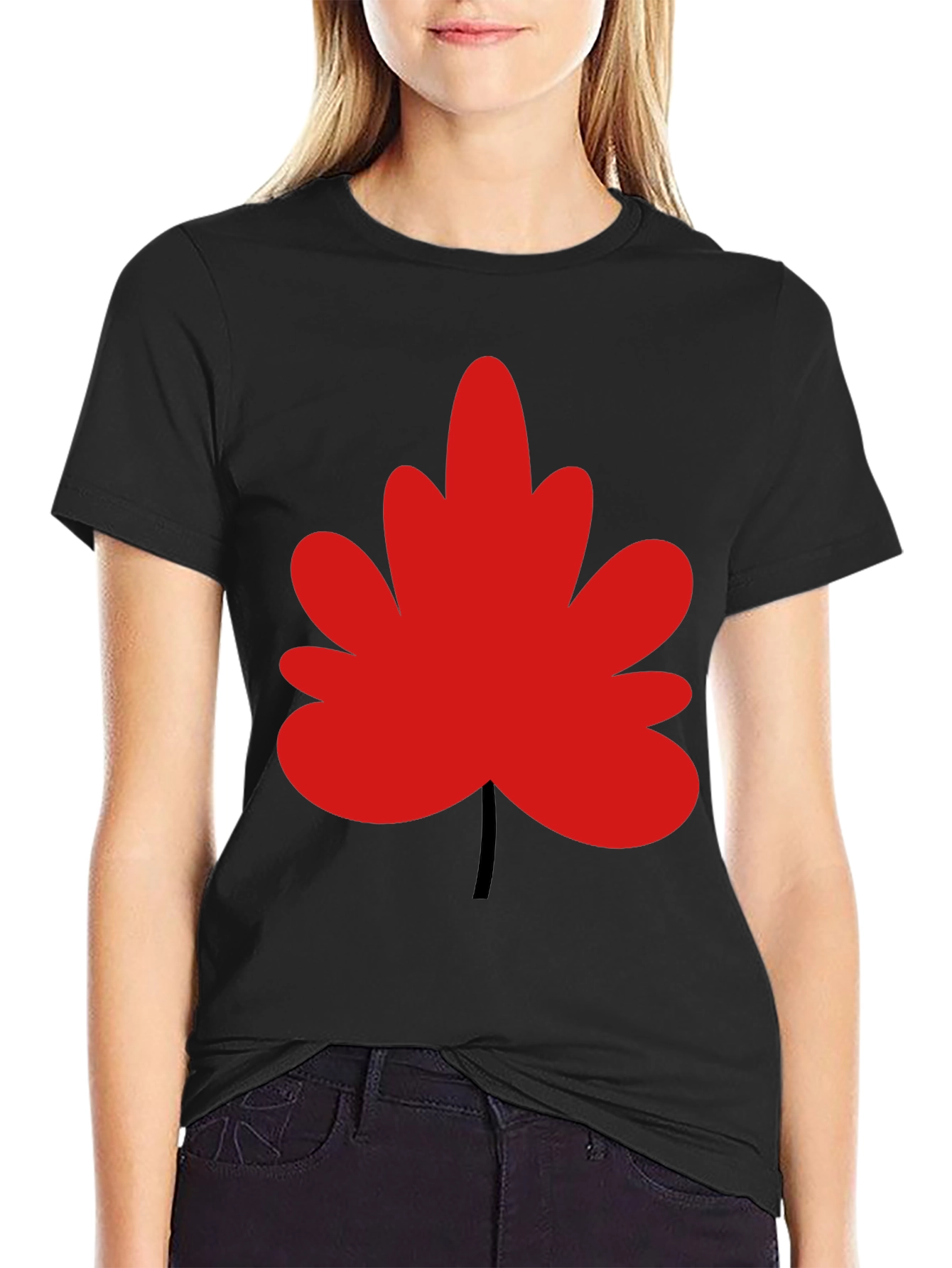 Red Leaf Graphic Black T-Shirt